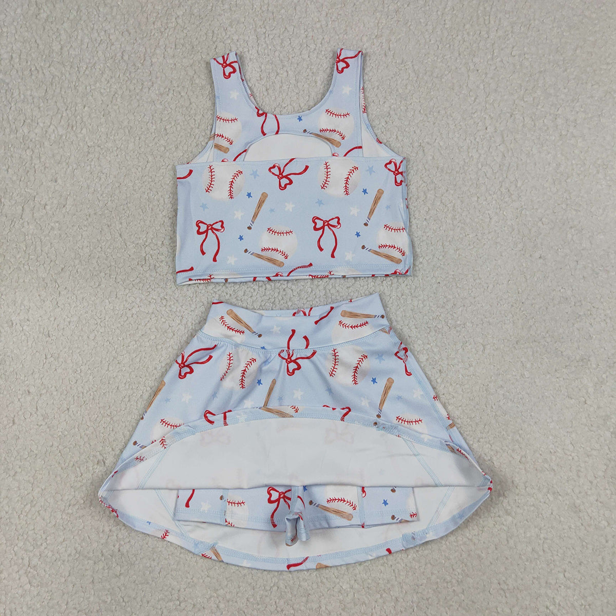 RTS NO MOQ GSD3835 Baby Girls Baseball Bow Vests Top Skirt Short Set Yoga Active Outfit for Kids