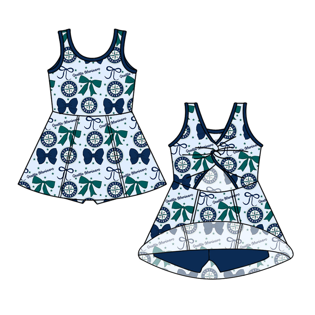 Custom moq 5 mix size milk silk summer teams baby girls clothes team bow blue long sleeve hooded pants sets and dress 1 and dress 2 and top-25.6.17