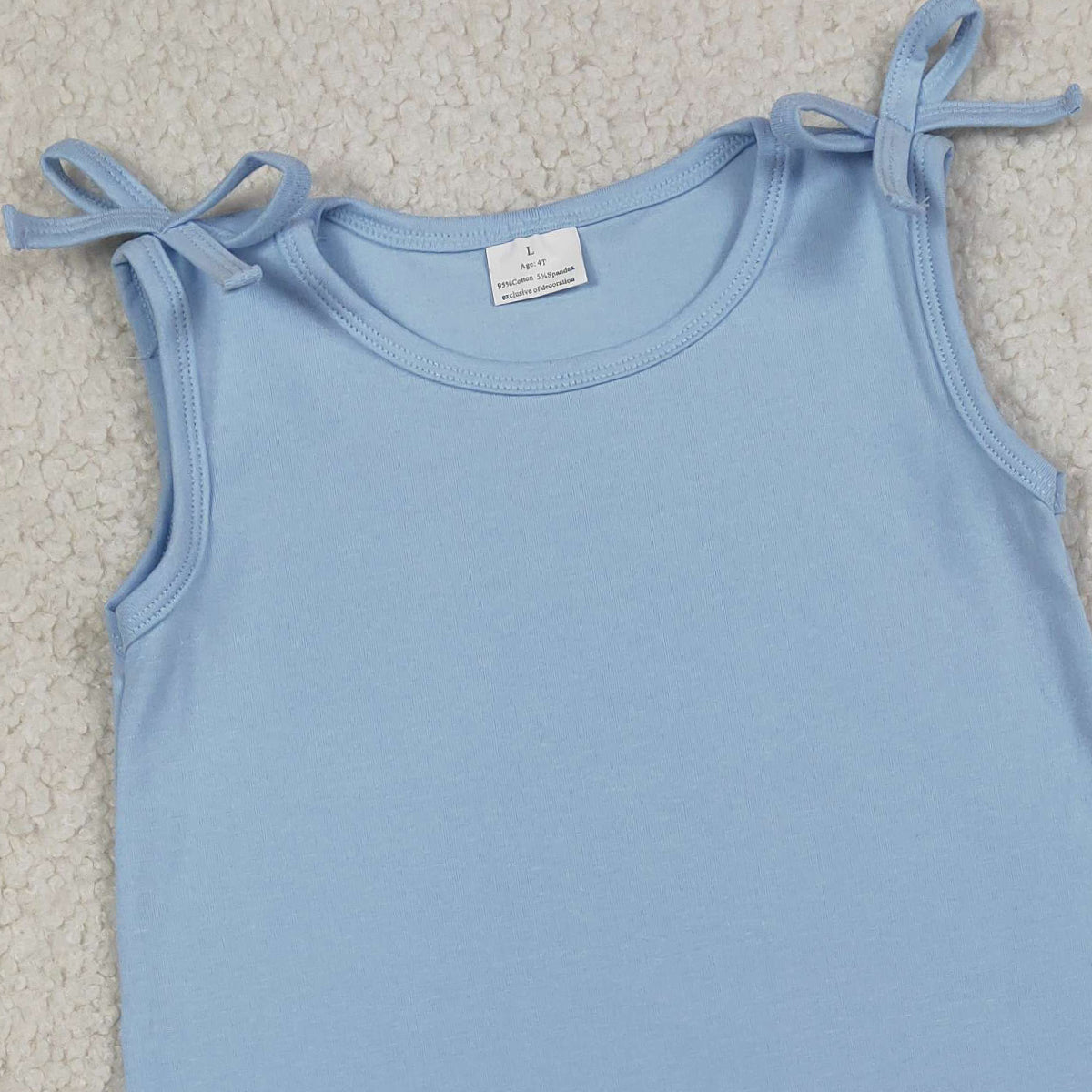 RTS NO MOQ GSD3705 Baby Girls Sleeveless Light Blue Scallop Edge Dress with Bow Knot Knee-Length Casual Wear for Toddlers