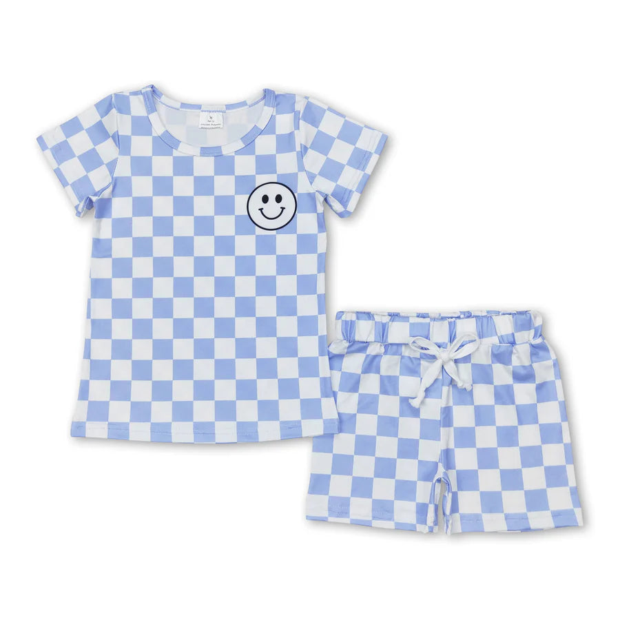 RTS NO MOQ Sibling Baby Boys Short Sleeve Light Khaki Smile Top Shorts Clothes Sets