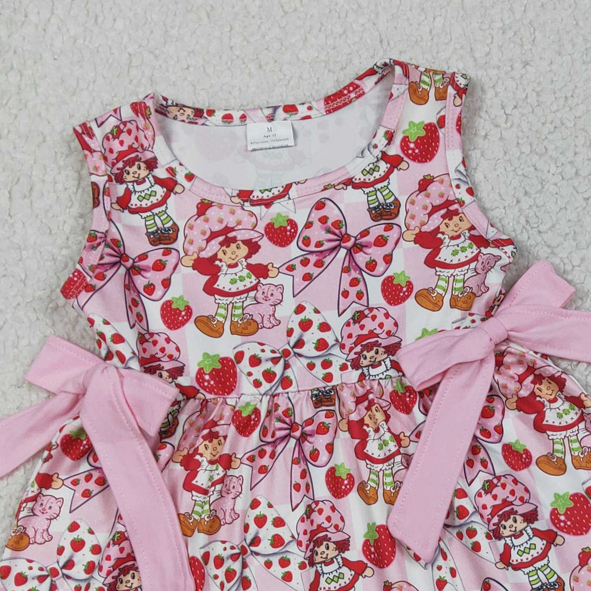 RTS NO MOQ Baby Sleeveless Pink Checked Strawberry Girls Tunic Ruffle Shorts Clothes Sets