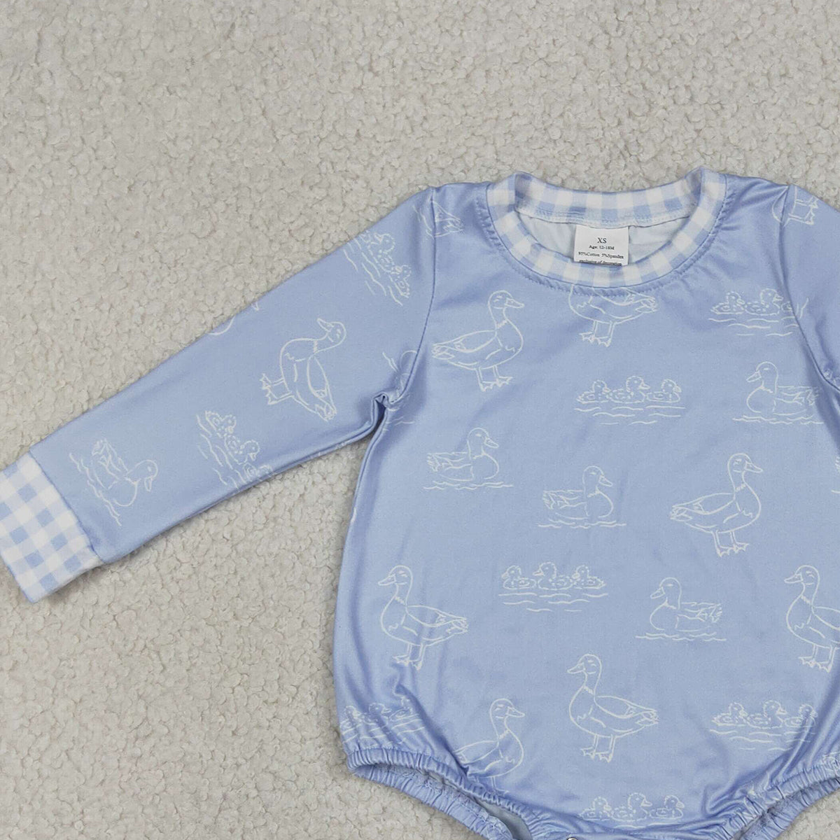 RTS NO MOQ LR2969 Baby Boys Blue Long Sleeve Ducks Hunting Rompers Cute Clothing