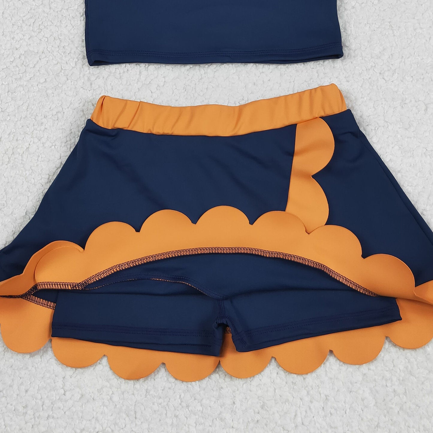 RTS NO MOQ yoga fabric cotton GSD4017 Yoga Toddler Girls Navy Vest Scallop Skirt Short Yoga Sports Outfit