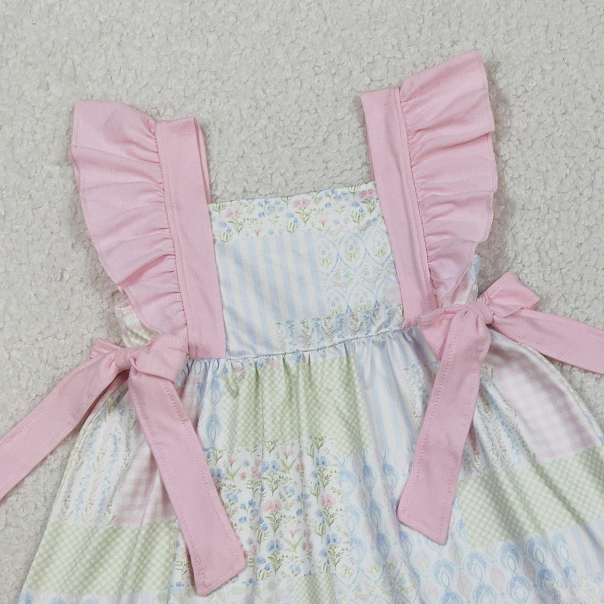 RTS NO MOQ GSSO2951 Baby Girls Plaid Tunic with Ruffle Shorts Outfit Set Bow Detail Floral Print Clothing Set for Infants
