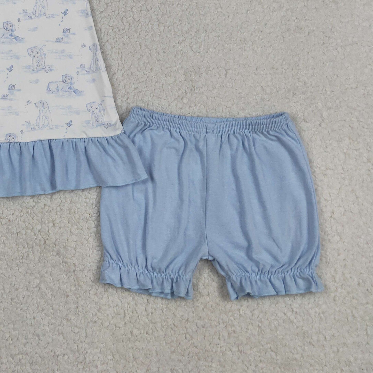 RTS NO MOQ GSSO3061 Toddler Girls Fashion Flutter Sleeve Dog Butterfly Ruffle Short Set（3-6M-6-7T）