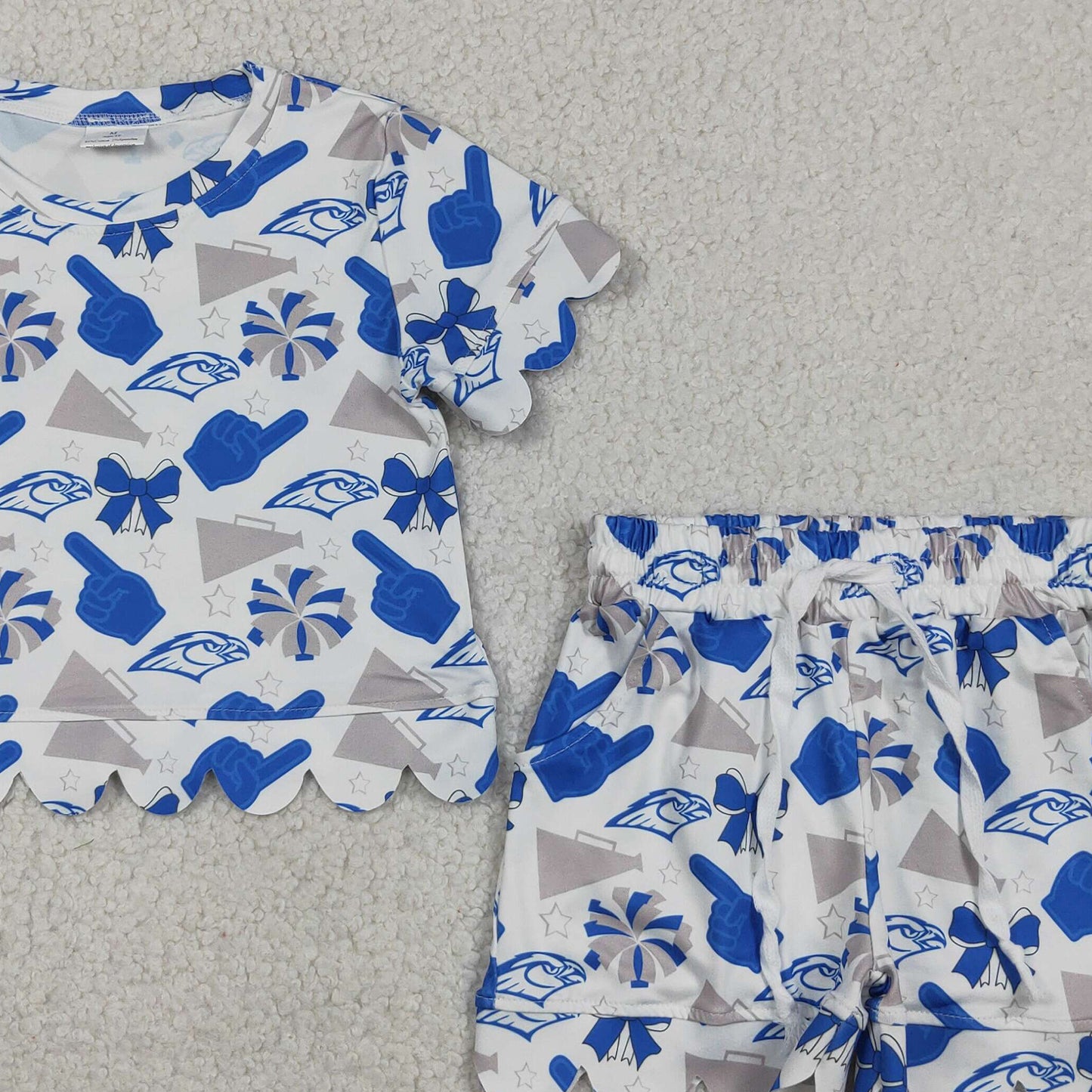 RTS NO MOQ milk silk GSSO3408 Baby Girls Bows Cheer Top Elastic Waist Scallop Pocket Shorts Set