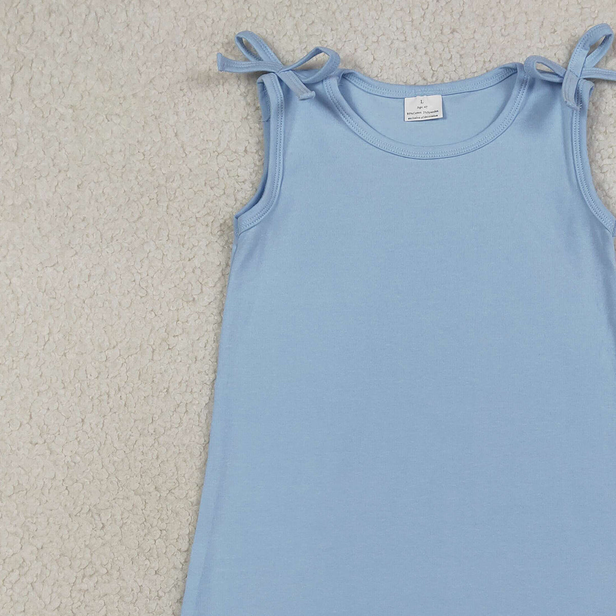 RTS NO MOQ GSD3705 Baby Girls Sleeveless Light Blue Scallop Edge Dress with Bow Knot Knee-Length Casual Wear for Toddlers