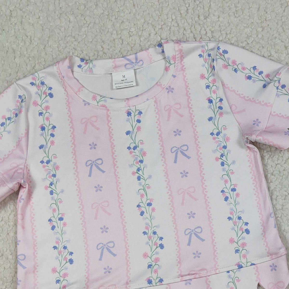 RTS NO MOQ GSSO3410 Baby Girls Flowers Bows Stripe Top with Pockets Scallop Shorts Outfit Set