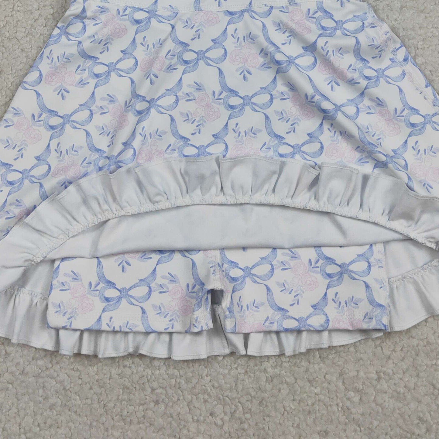 RTS NO MOQ GSD2580 Baby Girls Summer Strap Floral Blue Bow Ruffle Athletic Yoga Dress（12-18M-14-16T）