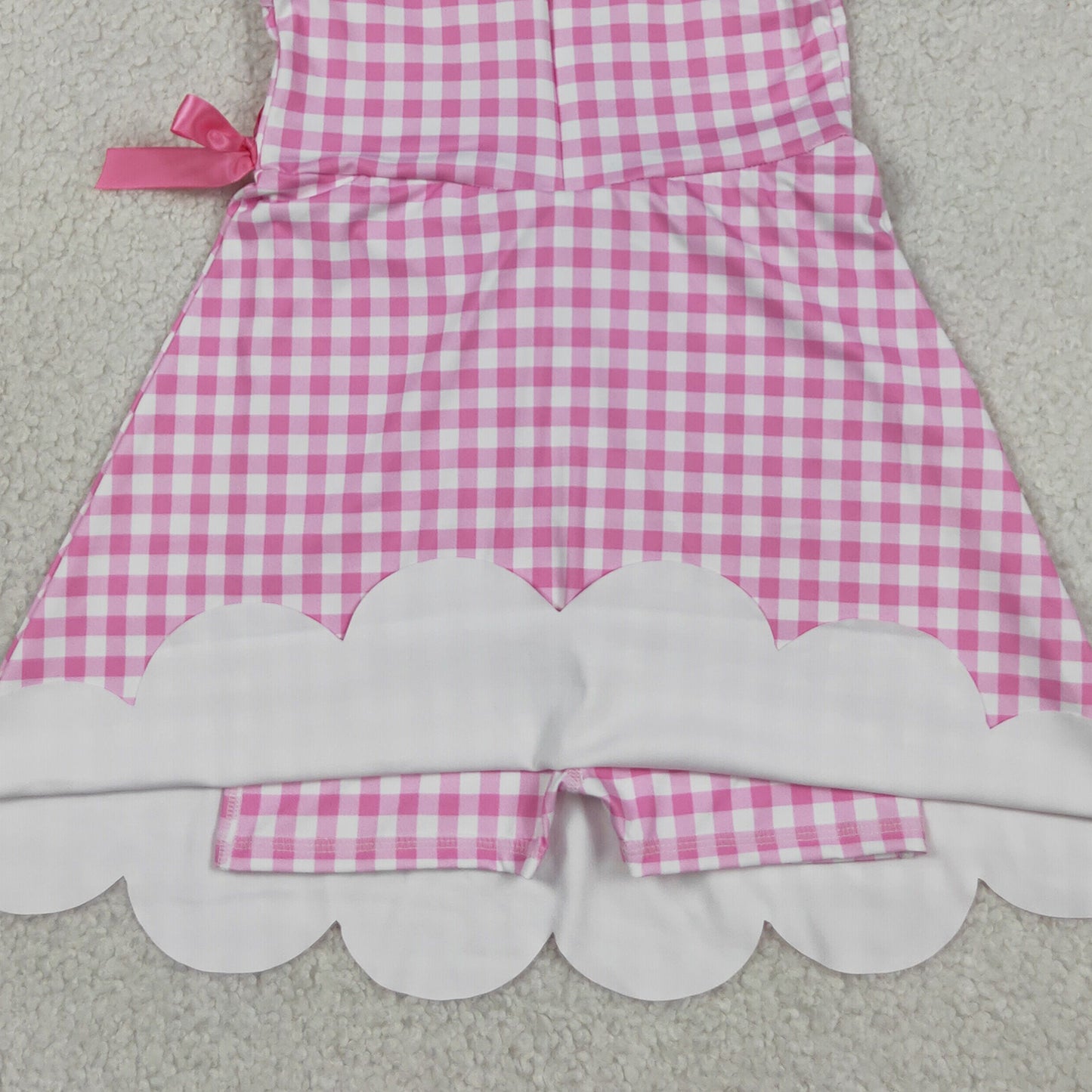RTS NO MOQ yoga fabric GSD3779 Baby Girls Pink Checked Yoga Active Scallop Knee Length Dresses