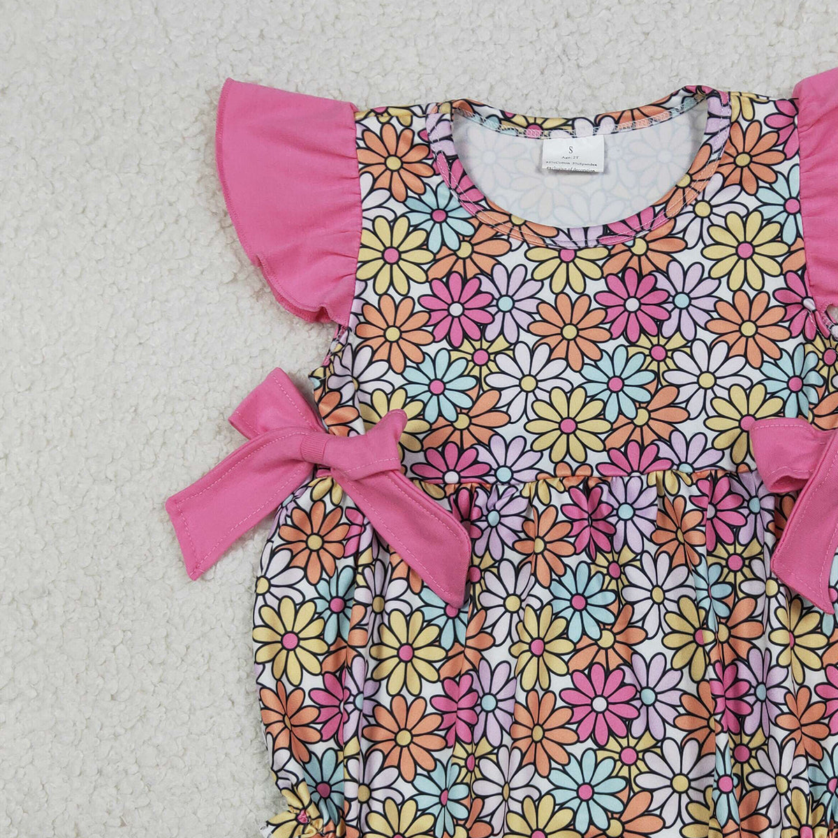 RTS NO MOQ SR4049 Baby Girls Colorful Flowers Flutter Sleeves Ruffle Rompers Infant Girls Clothing Summer Outfit