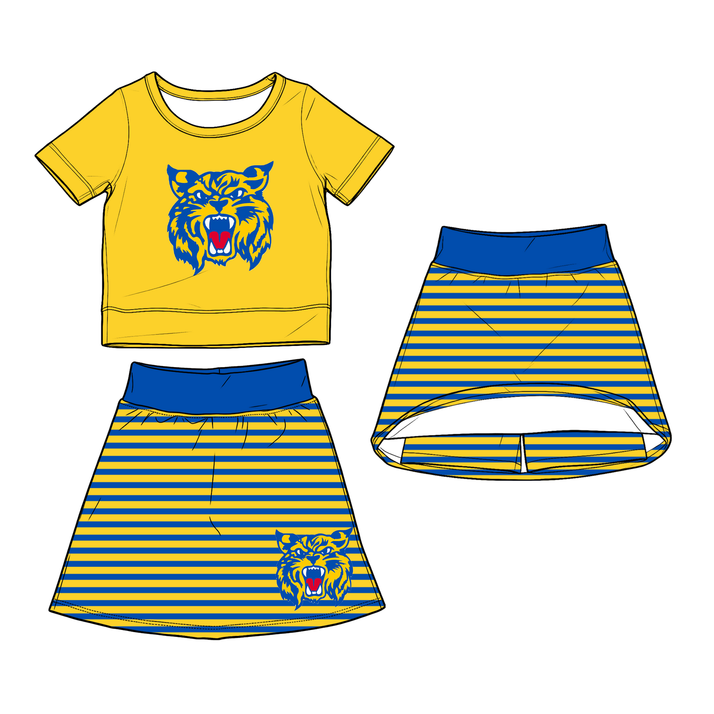 custom moq 5 mix size XY062604 Baby Girls Short Sleeve Top And Striped Skirt Two Piece Fashion Casual Clothes Set