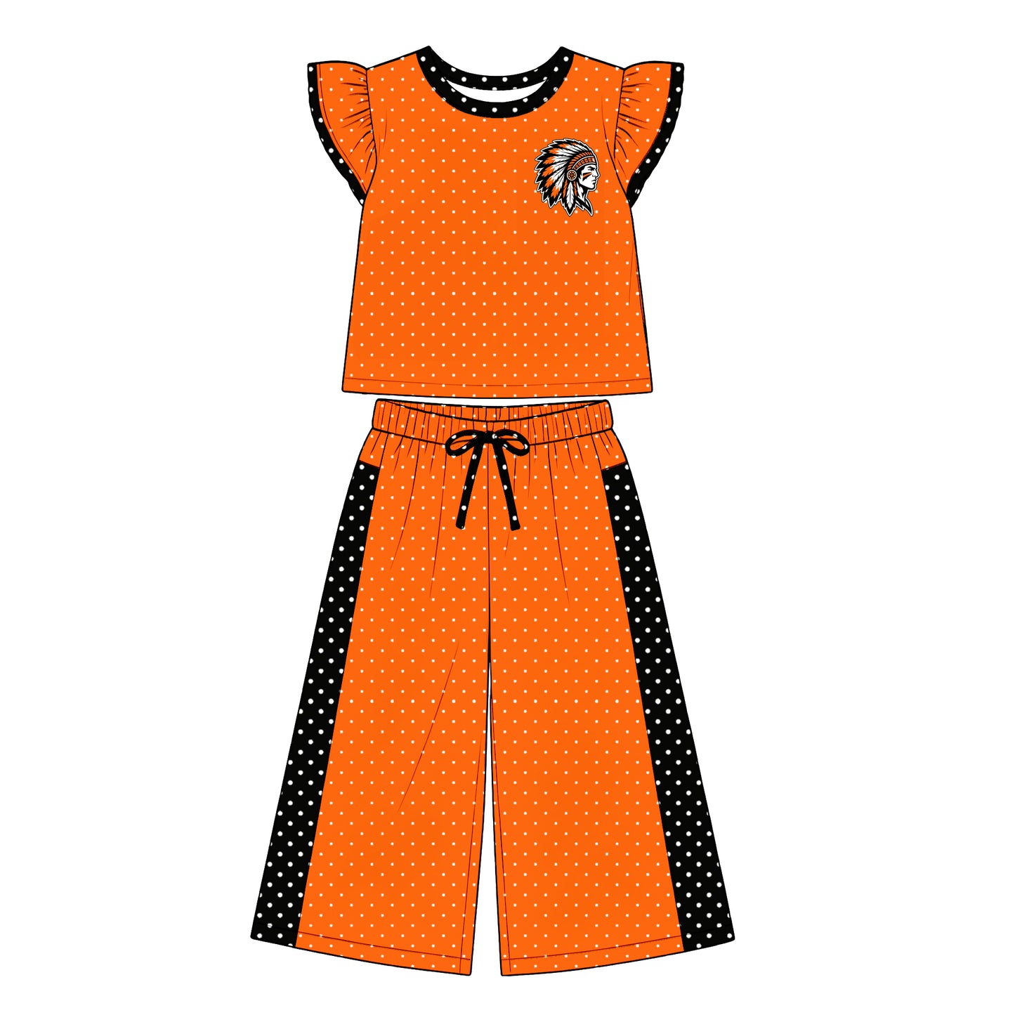 custom moq 5 mix size XY071804 Baby Girls Flutter Sleeve Polka Dots Top Pants Team Casual Clothes Set