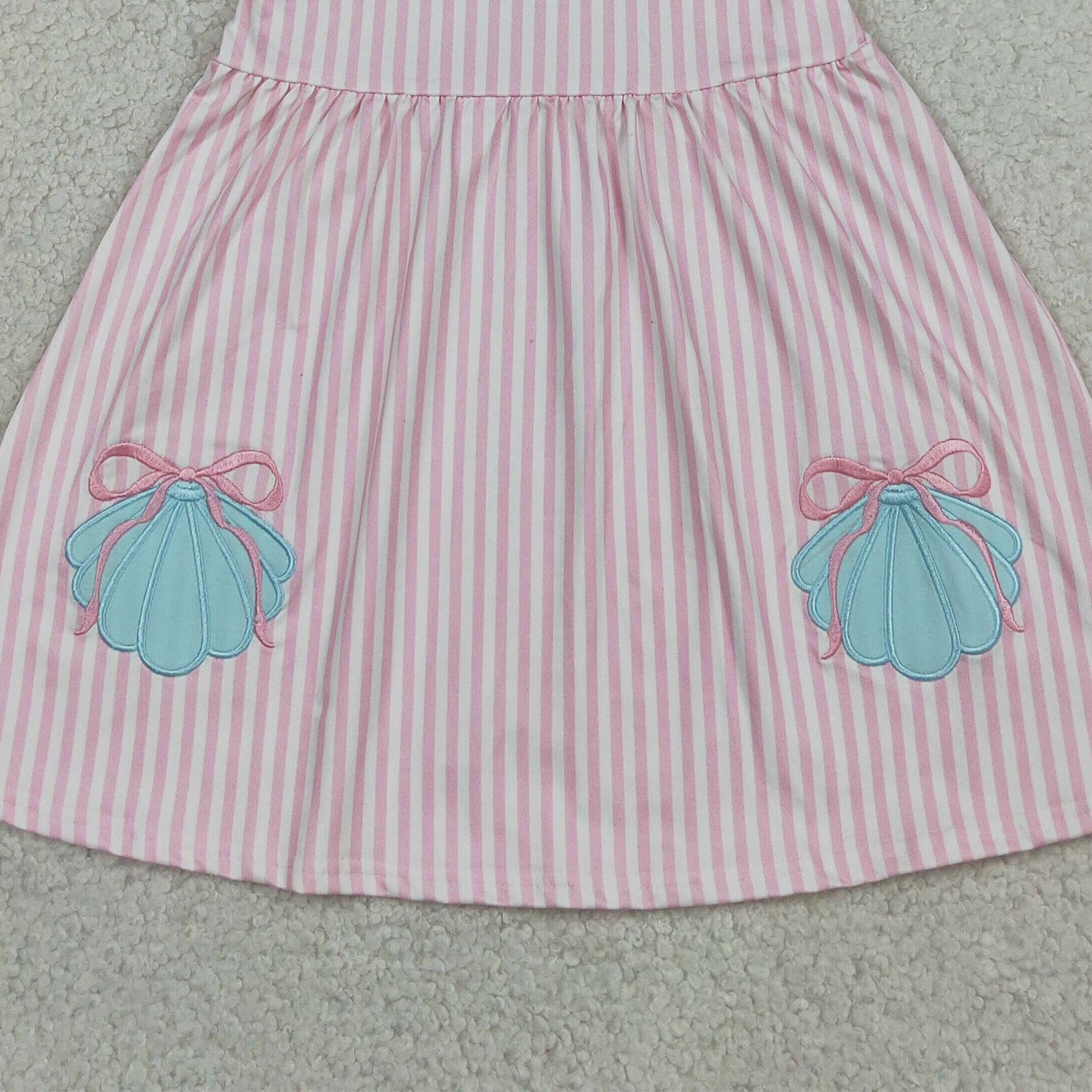 RTS NO MOQ milk silk GSD3958 Baby Girls Embroidery Pink Stripe Button Bows Pockets Knee Length Dresses