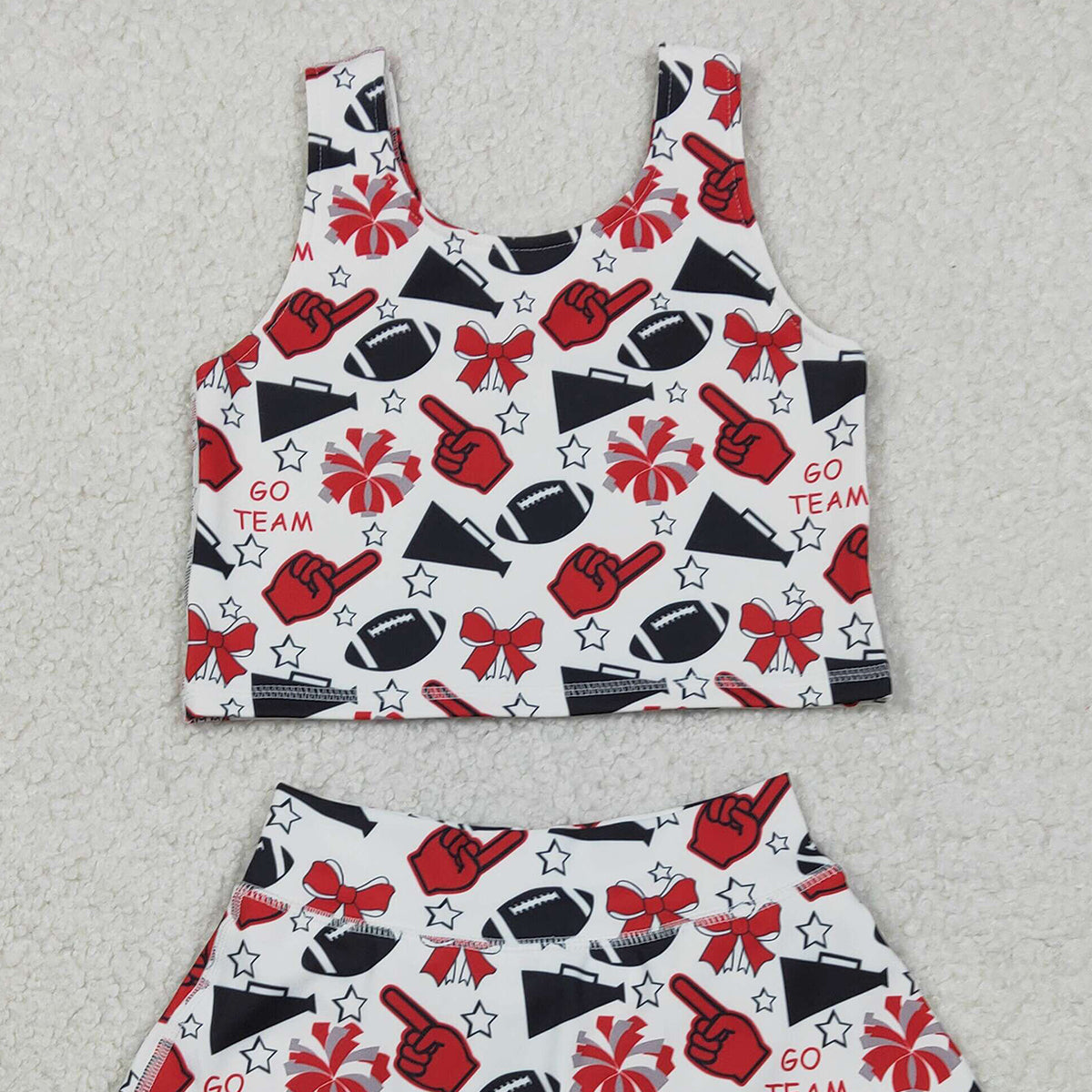 RTS NO MOQ GSD2693 Baby Girls Team Red Football Bows Yoga Sets Vest Top Short Skirts Outfit for Little Girls