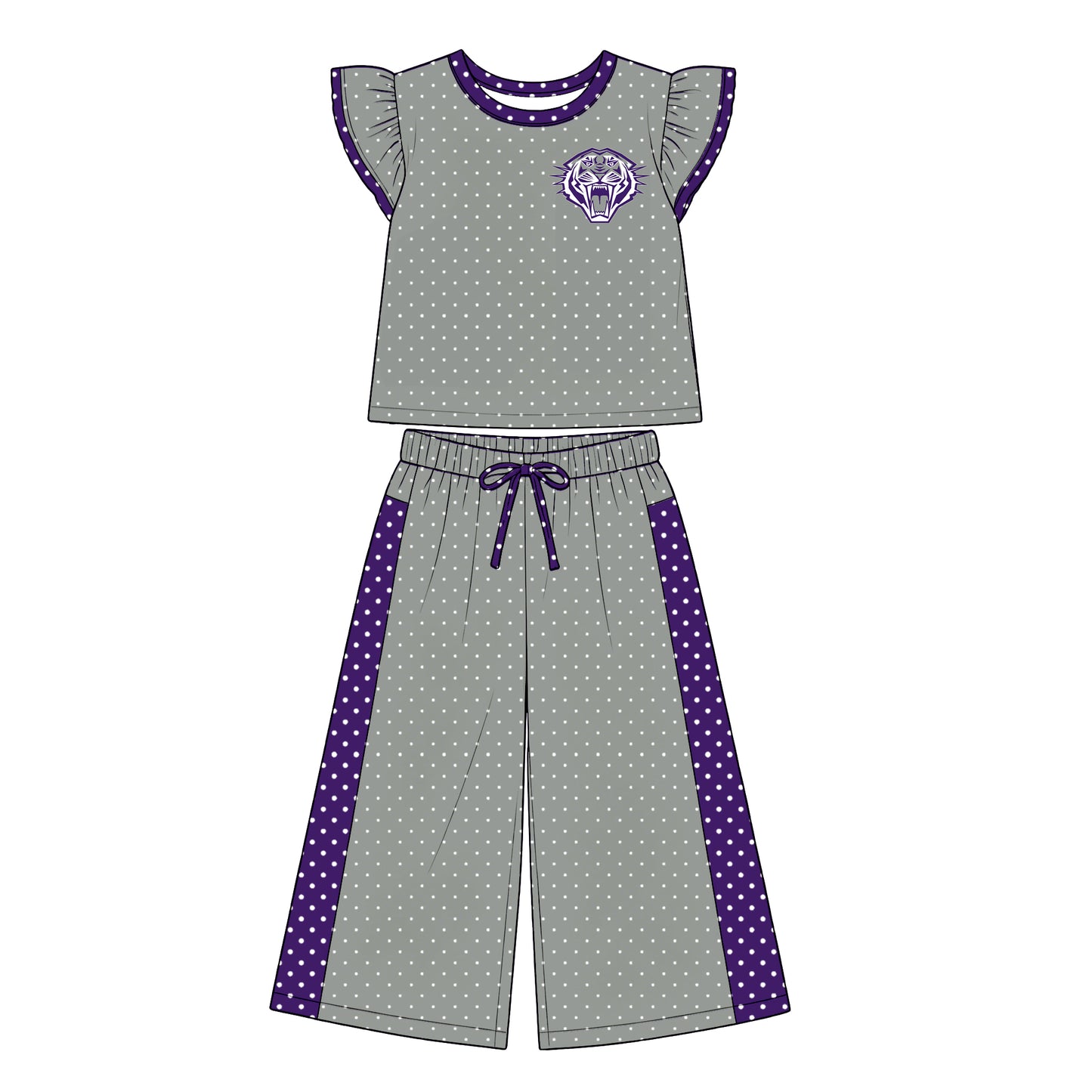 custom moq 5 mix size XY072405 Baby Girls Flutter Sleeve Polka Dots Top Pants Casual Team Daily Outfit