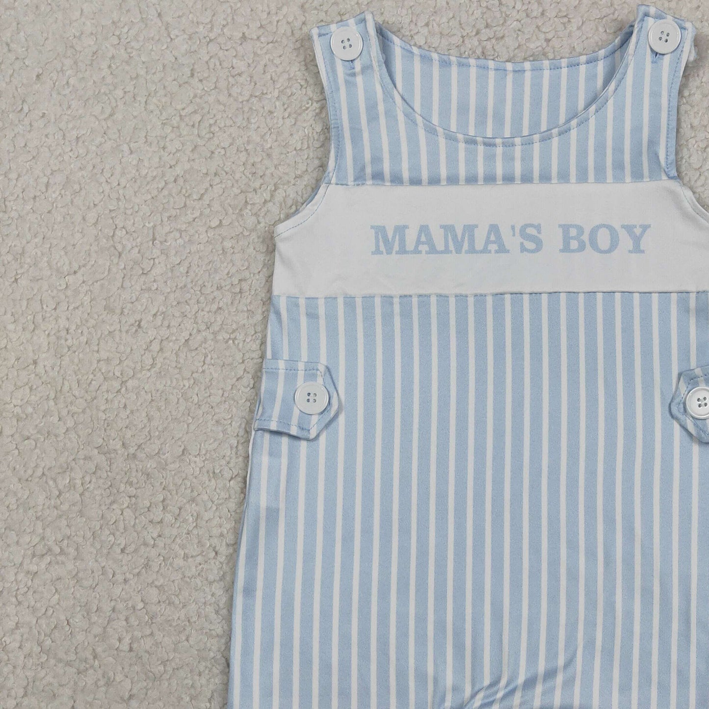 RTS NO MOQ milk silk SR3972 Baby Boys Sleeveless Light Blue Striped Mama's Boy Summer Rompers