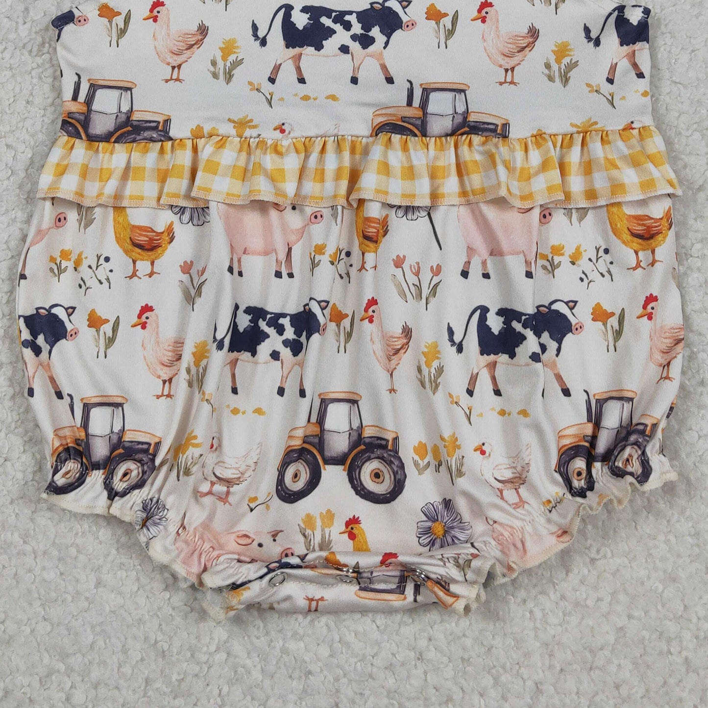 RTS NO MOQ SR3848 Baby Girls Farm Cows Trucks Collar Ruffle Rompers