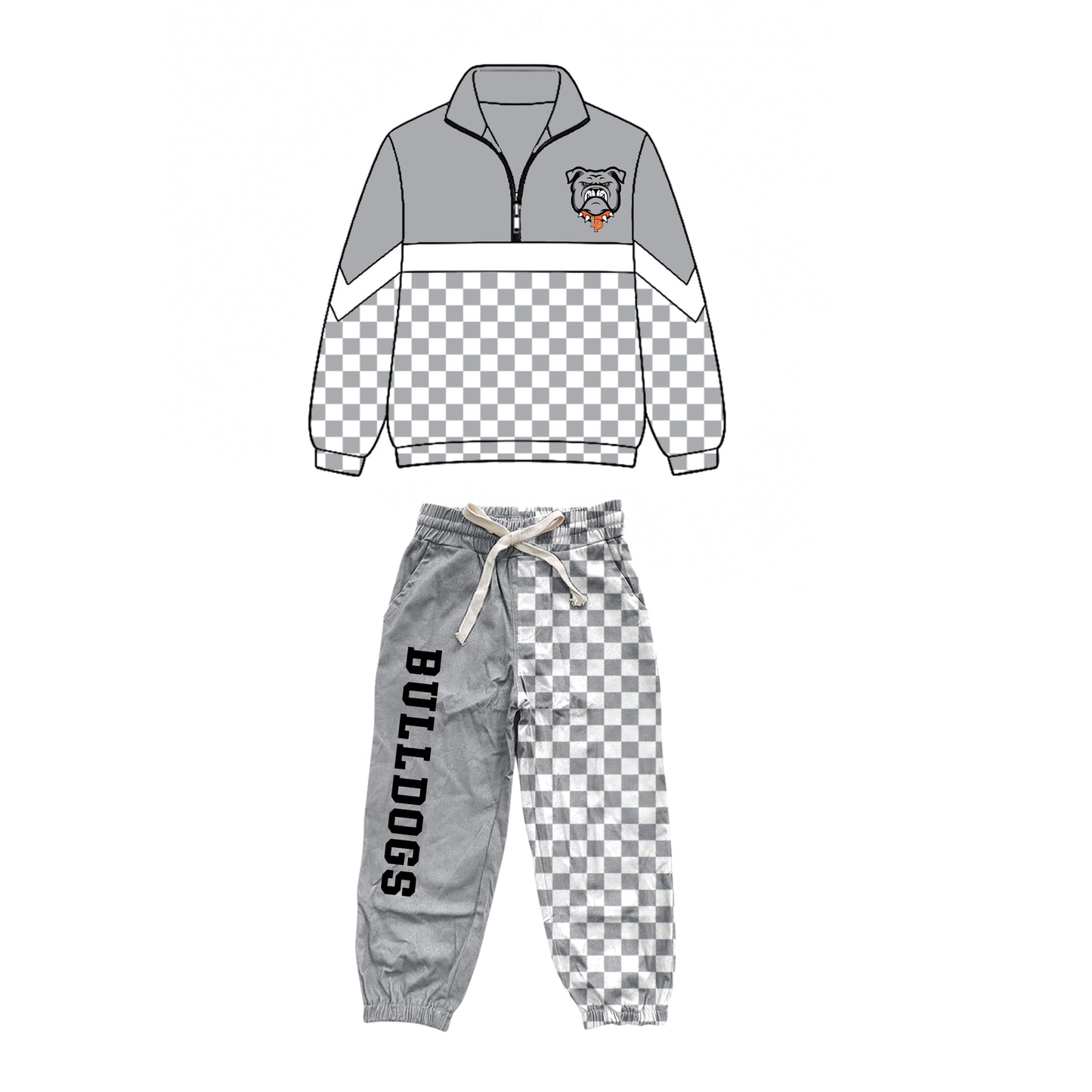 custom moq 5 mix size XY072004 Baby Kids Checked Patchwork Zipper Long Sleeve Pullover Top Pants Casual Team Clothes Set