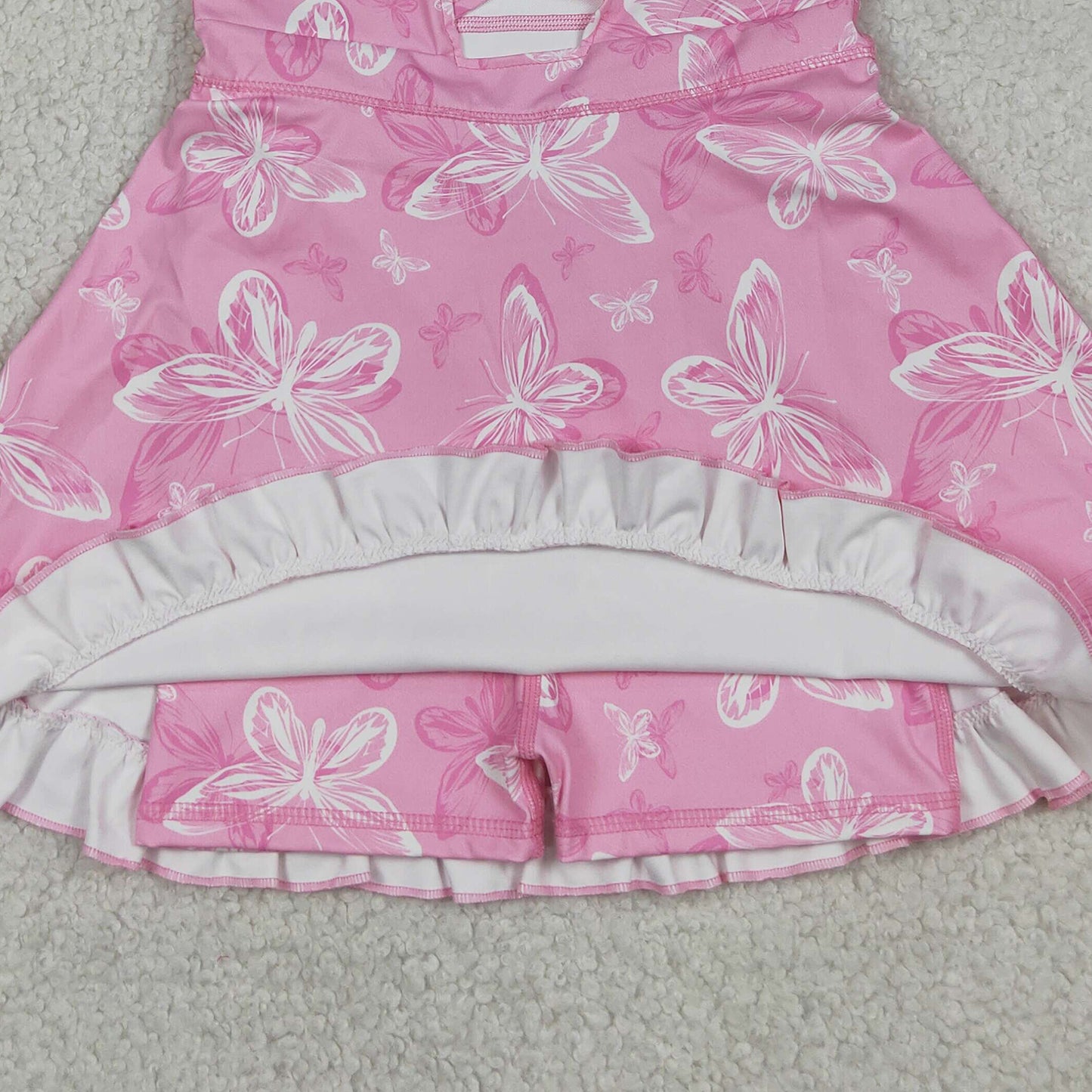 RTS NO MOQ yoga fabric GSD2292 Baby Girls Pink Strap Butterfly Ruffle Knee Length Dress