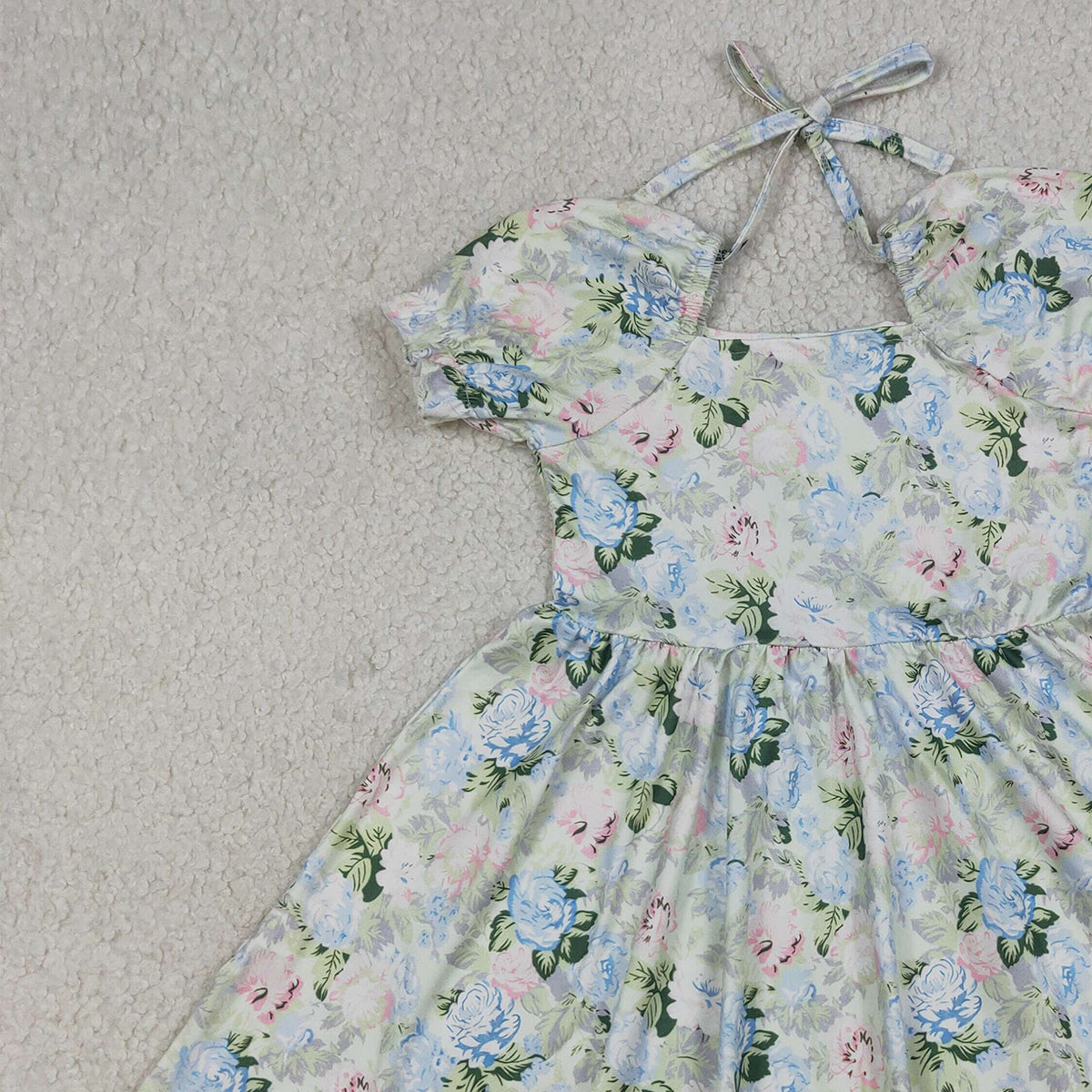 RTS NO MOQ GSD3615 Baby Girls Knee-Length Dress Short Ruffle Sleeve Colorful Flowers