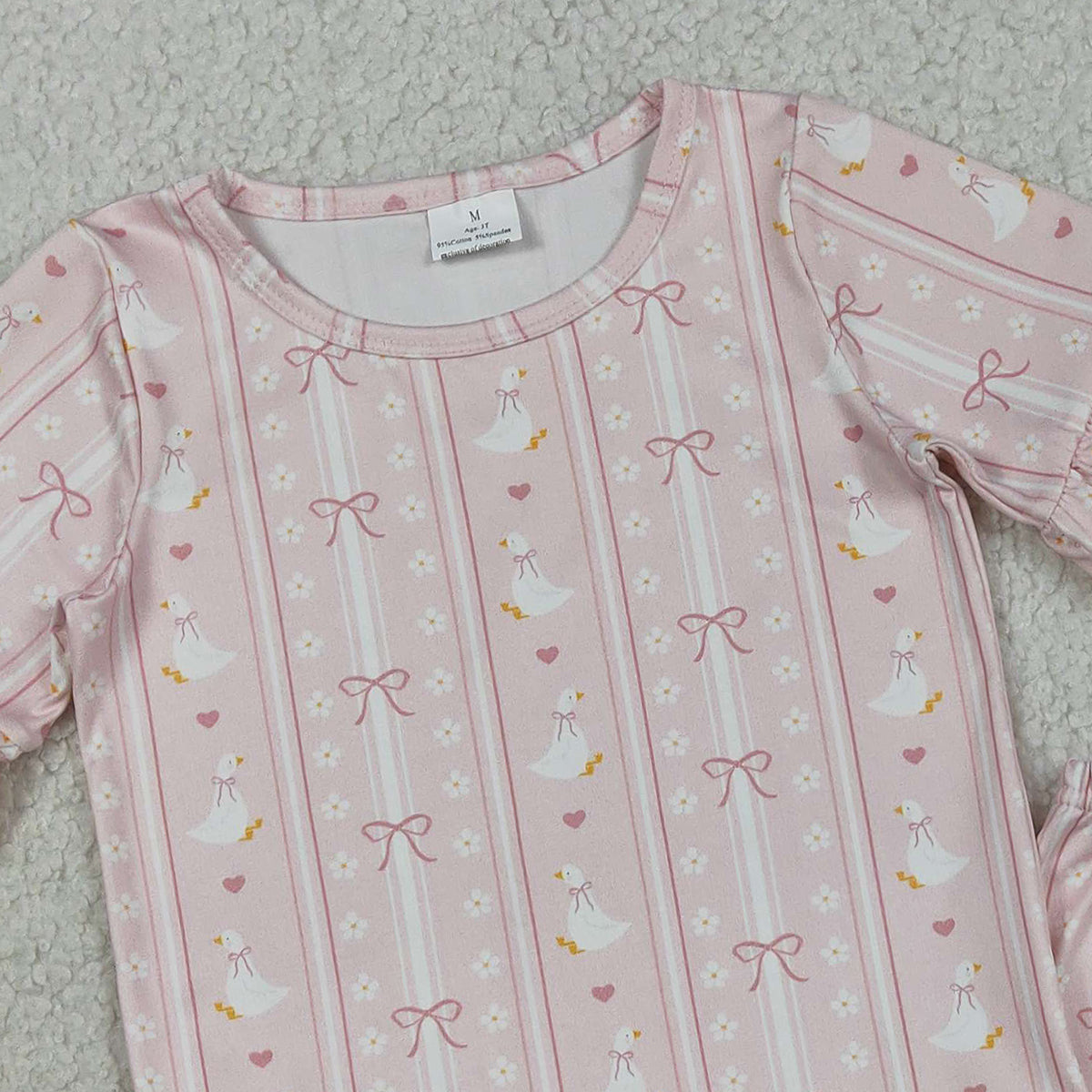 RTS NO MOQ GSSO3330 Baby Girls Bow Goose Stripe Top with Ruffle Shorts Pajamas Clothes Set Cute Infant Outfit