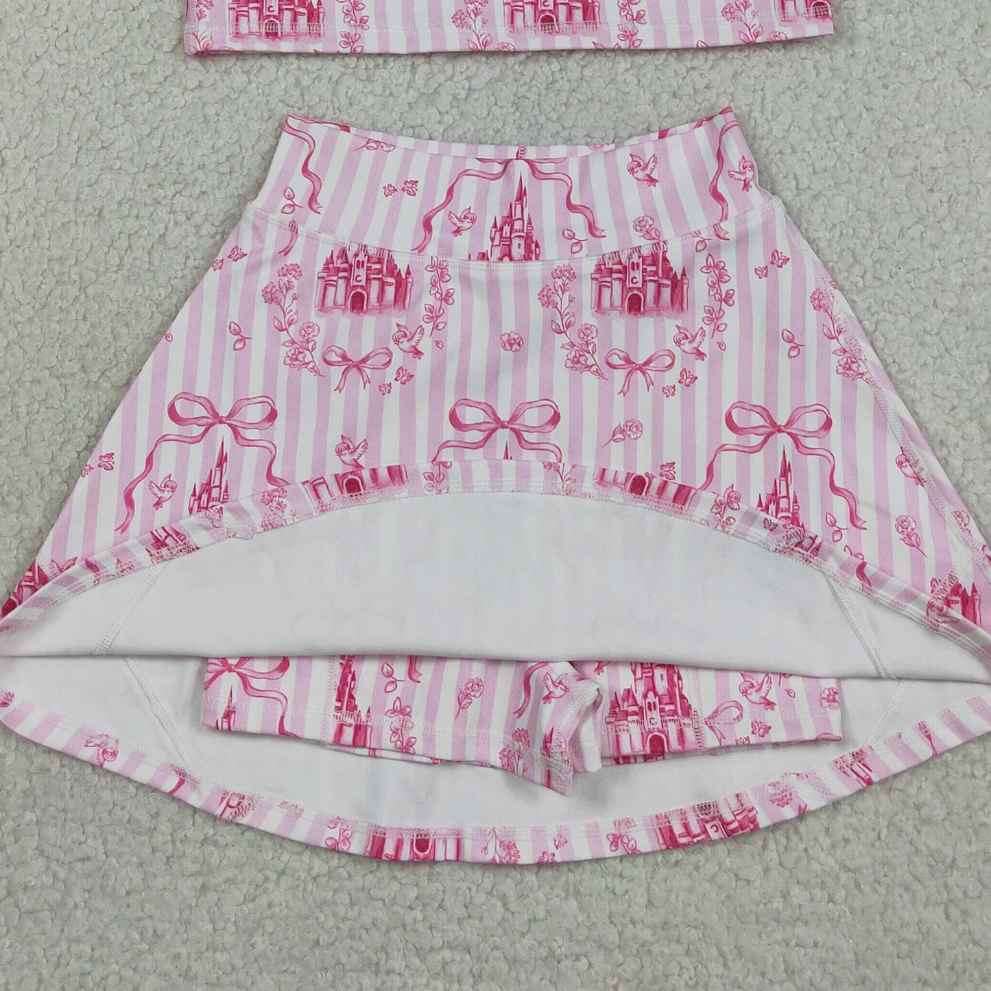 RTS NO MOQ yoga fabric GSD3814 Baby Girls Sweet Pink Stripe Bow Sleeveless Active Wear Set