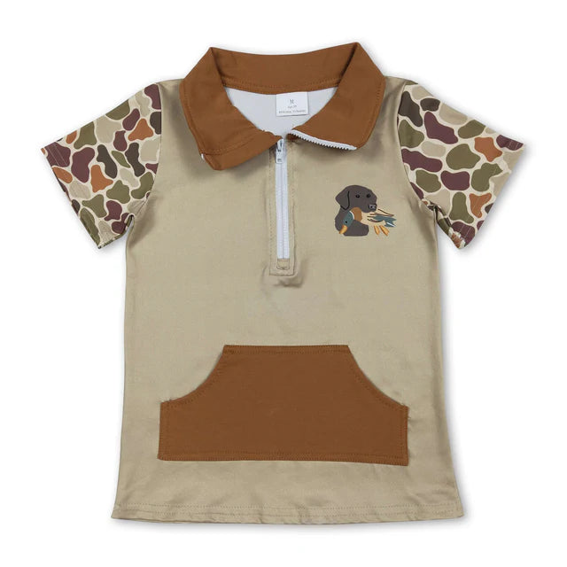 RTS NO MOQ Sibling Baby Boys Short Sleeve Southern Camo Zipper Pockets Hunting Pullovers Top