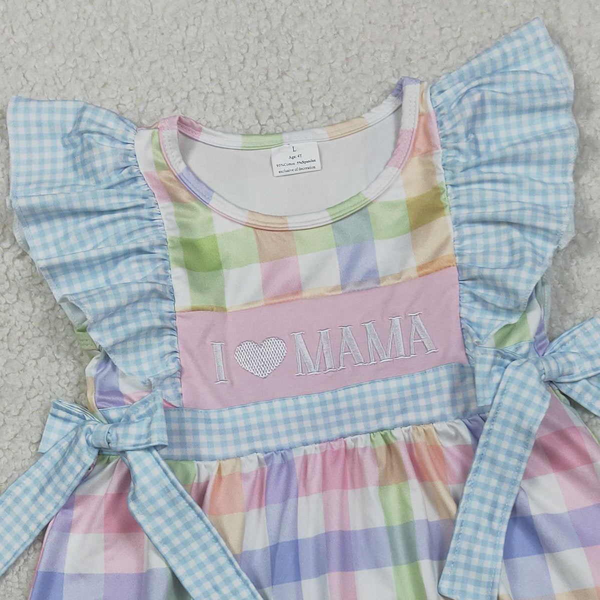 RTS NO MOQ GSD2940 Baby Girls Embroidered 'I Love Mama' Dress Colorful Checked Knee-Length Girls Dress