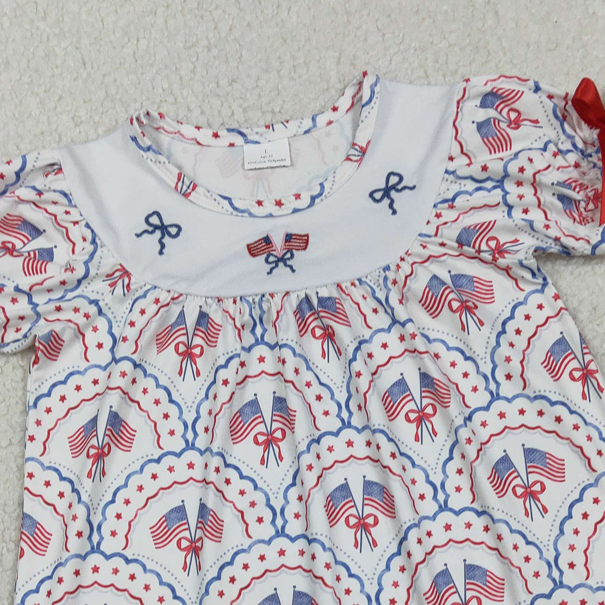 RTS NO MOQ GSD3525 Baby Girls' Checked Knee-Length Dress Embroidered Bows Flags 4th of July Outfit for Toddlers