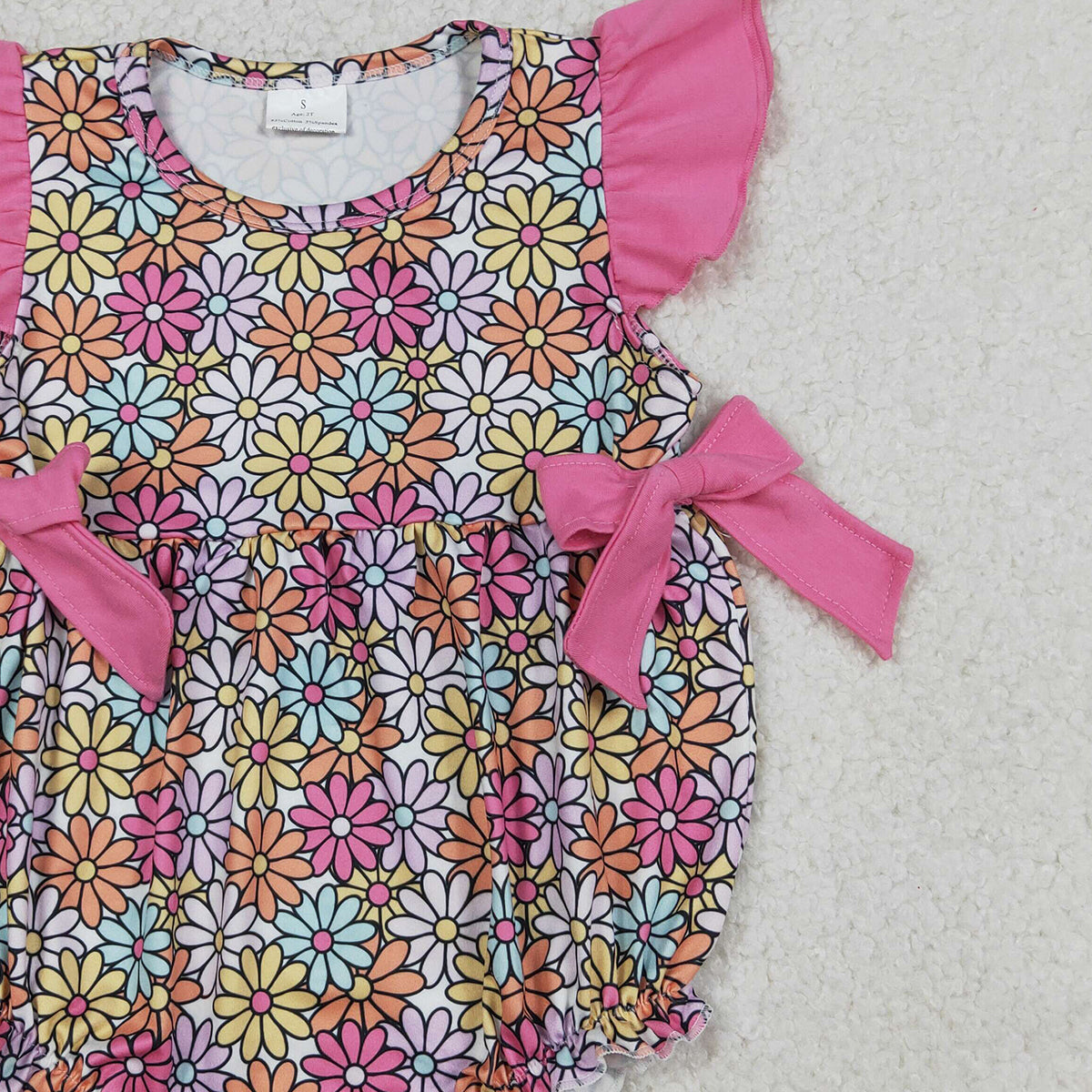 RTS NO MOQ SR4049 Baby Girls Colorful Flowers Flutter Sleeves Ruffle Rompers Infant Girls Clothing Summer Outfit