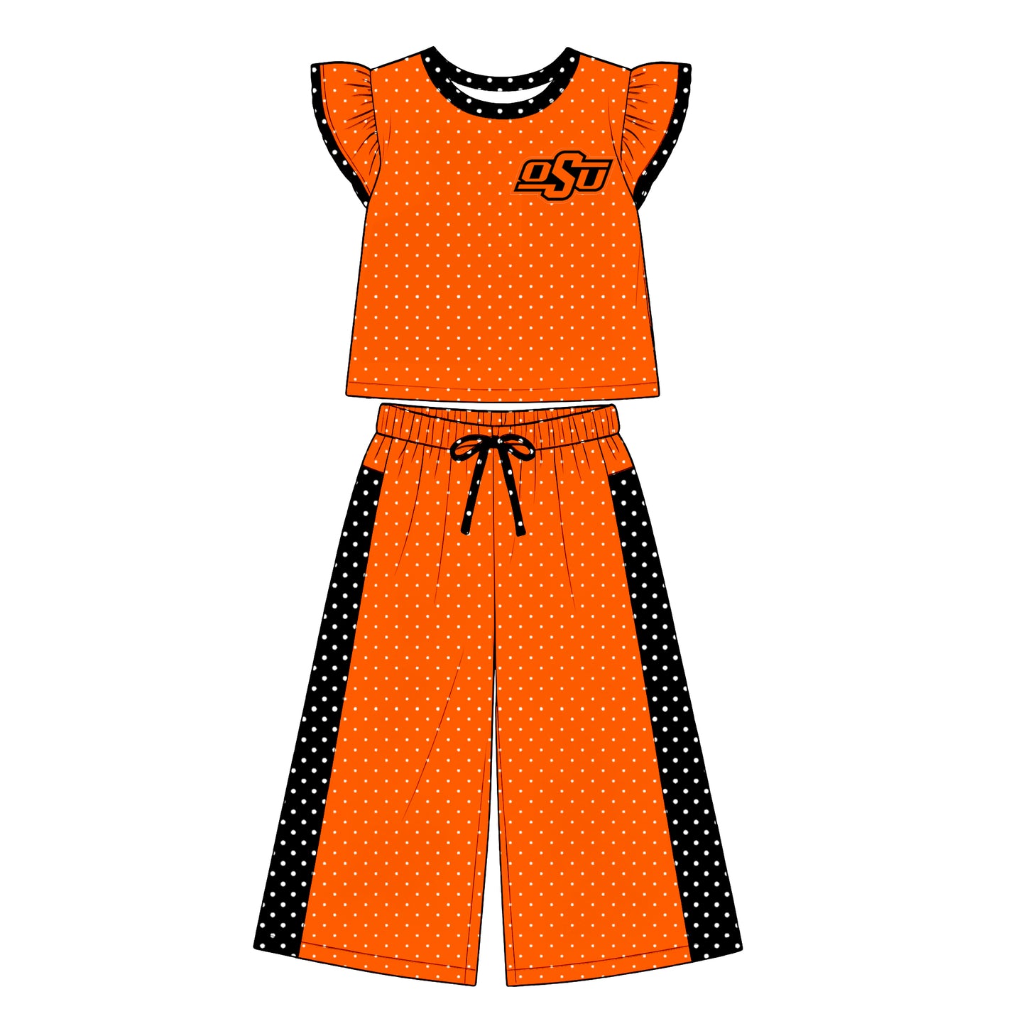custom moq 5 mix size XY072405 Baby Girls Flutter Sleeve Polka Dots Top Pants Casual Team Daily Outfit