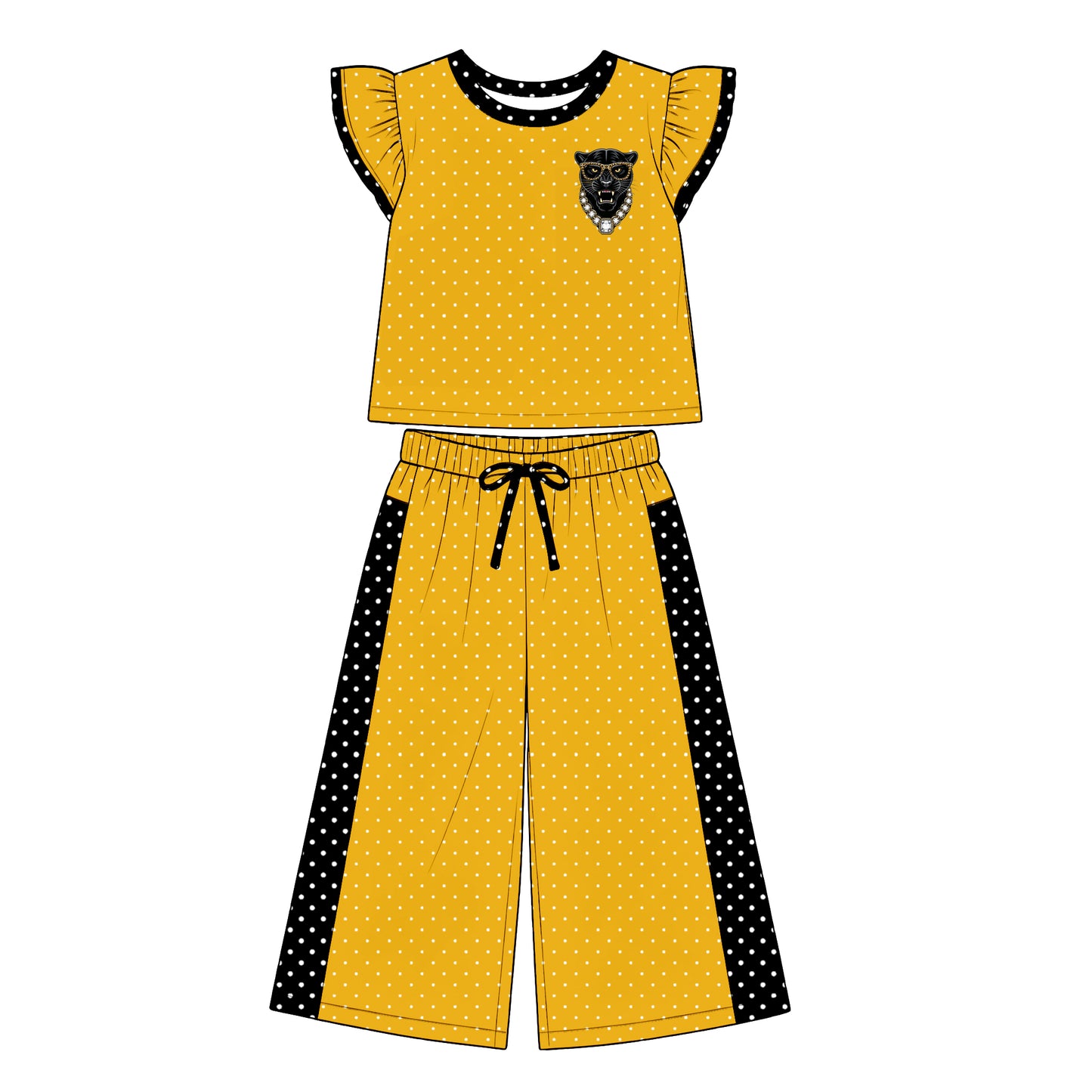 custom moq 5 mix size XY071804 Baby Girls Flutter Sleeve Polka Dots Top Pants Team Casual Clothes Set