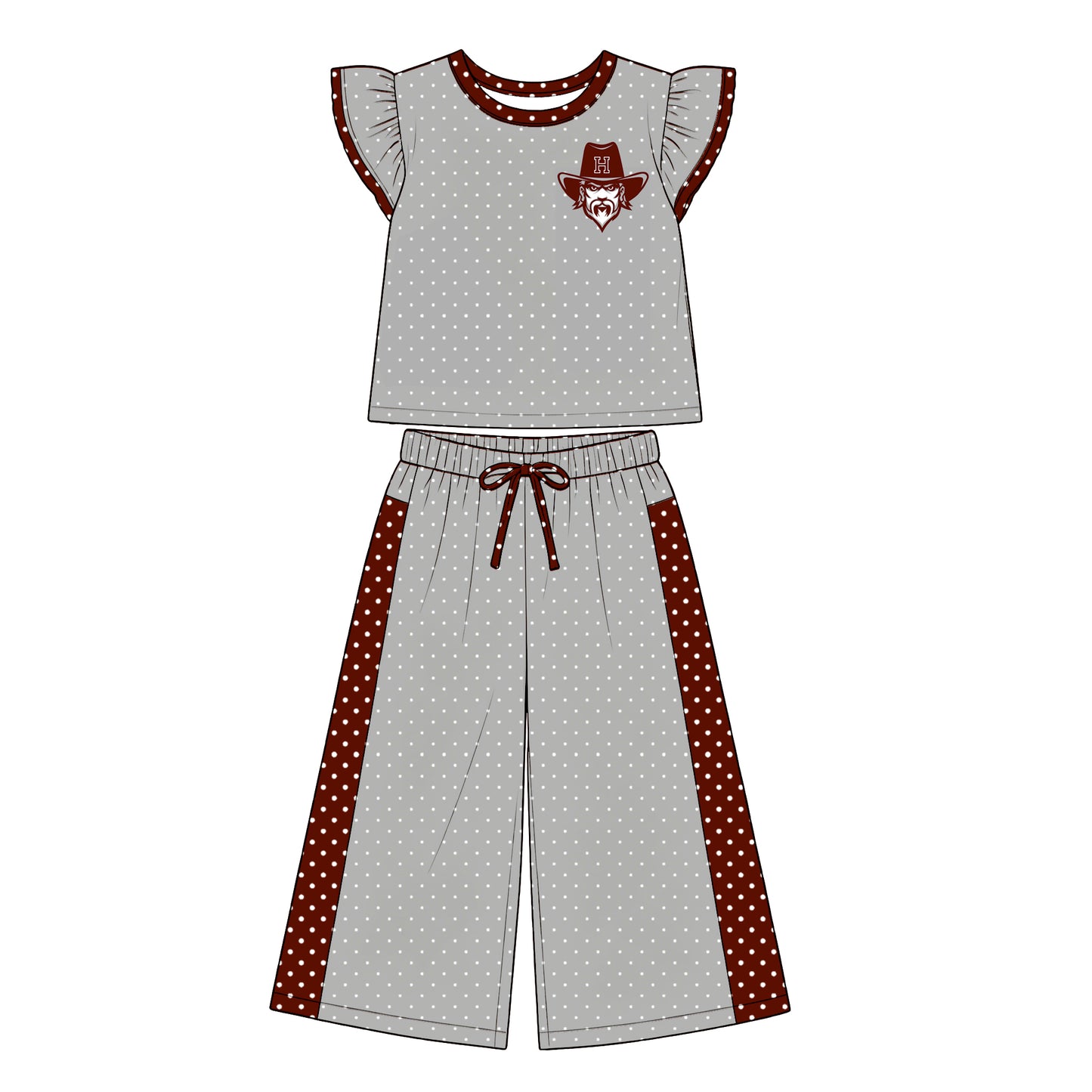 custom moq 5 mix size  XY072504 Baby Girls Flutter Sleeve Polka Dots Top Pants Daily Team Outfit