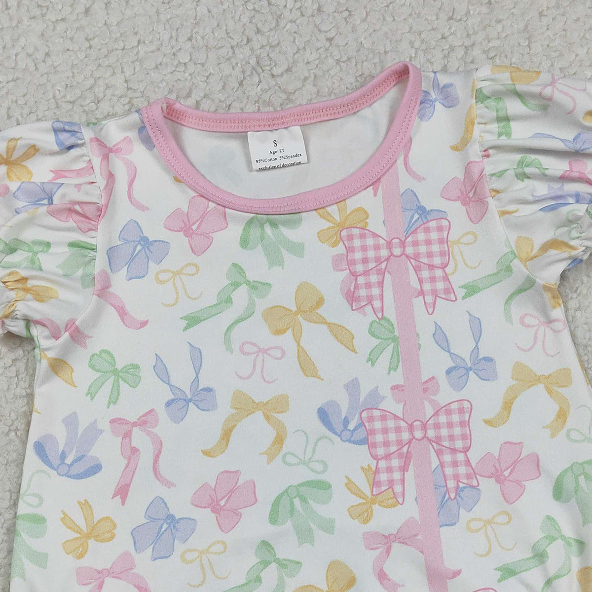 RTS NO MOQ SR3672  Baby Girls Short Sleeve Rompers Colorful Bows Button Ruffle Cute Outfit for Little Girls