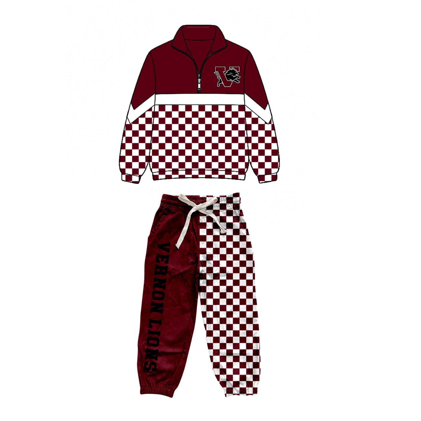 custom moq 5 mix size XY072004 Baby Kids Checked Patchwork Zipper Long Sleeve Pullover Top Pants Casual Team Clothes Set