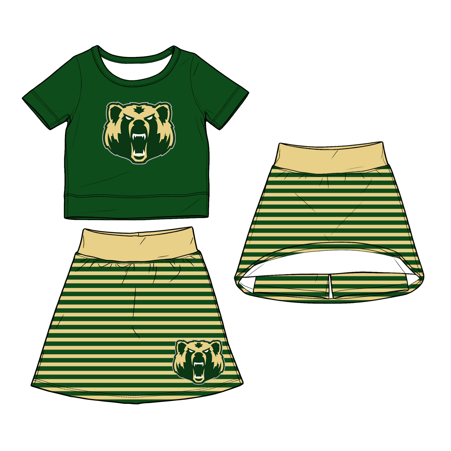 custom moq 5 mix size XY062604 Baby Girls Short Sleeve Top And Striped Skirt Two Piece Fashion Casual Clothes Set