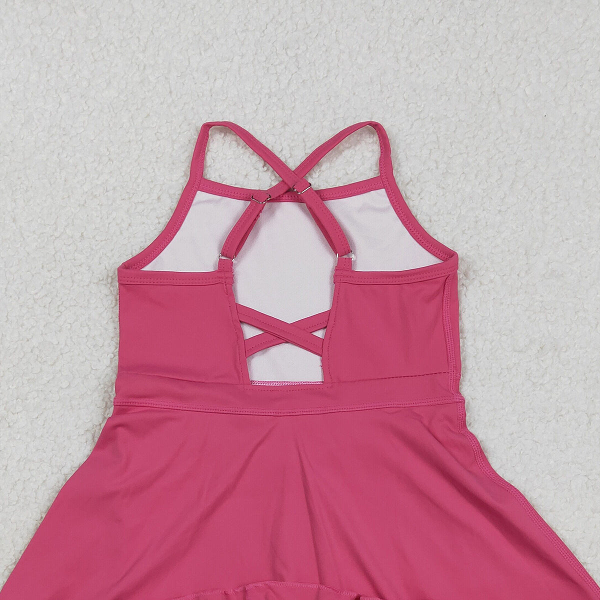 RTS NO MOQ S0727 Baby Girls Hot Pink Strap Yoga Active Shorts Ruffle Knee-Length Dresses