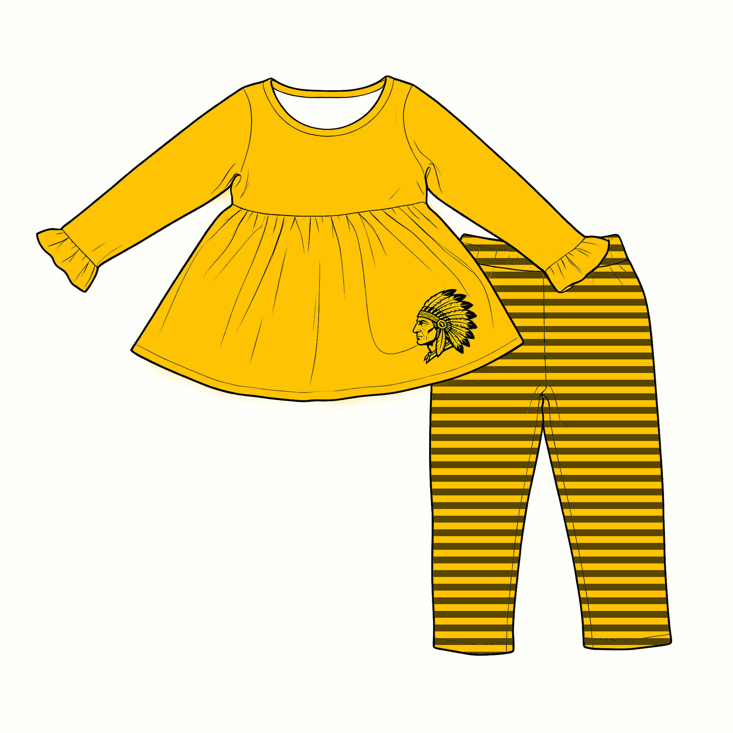 custom moq 5 mix size XY070104 Baby Girls Long Sleeve Tunic Top Stripe Leggings Clothes Sets