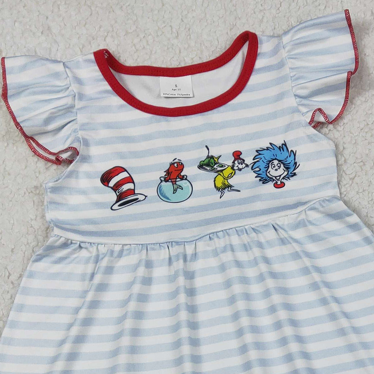 RTS NO MOQ GSPO2136 Baby Girls Blue Stripe Tunic Ruffle Pants Outfit Set Baby Clothing Set for Girls