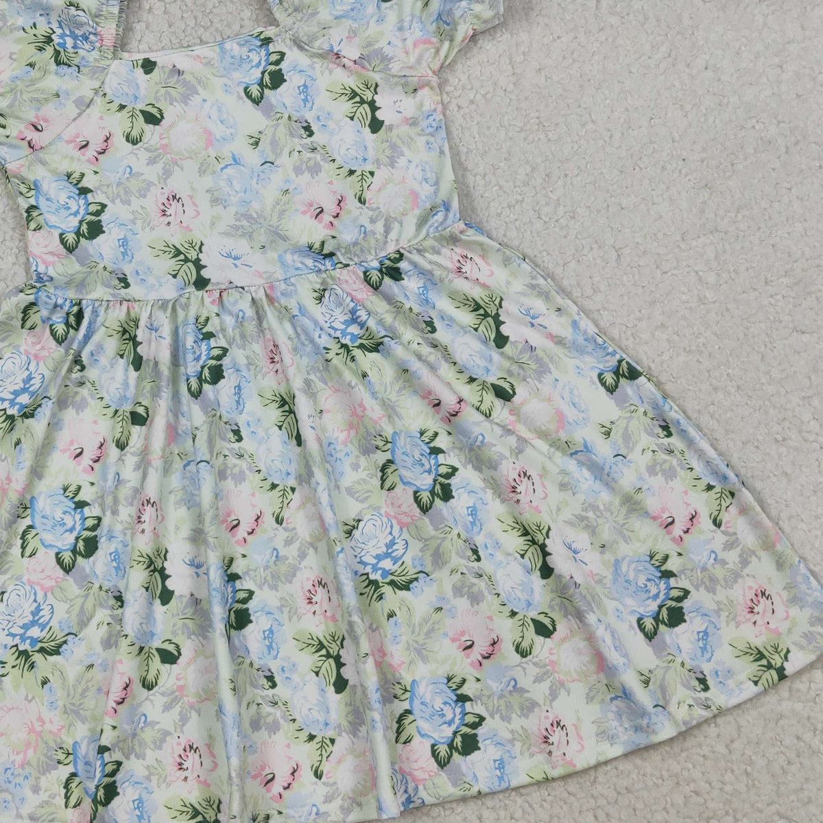 RTS NO MOQ GSD3615 Baby Girls Knee-Length Dress Short Ruffle Sleeve Colorful Flowers