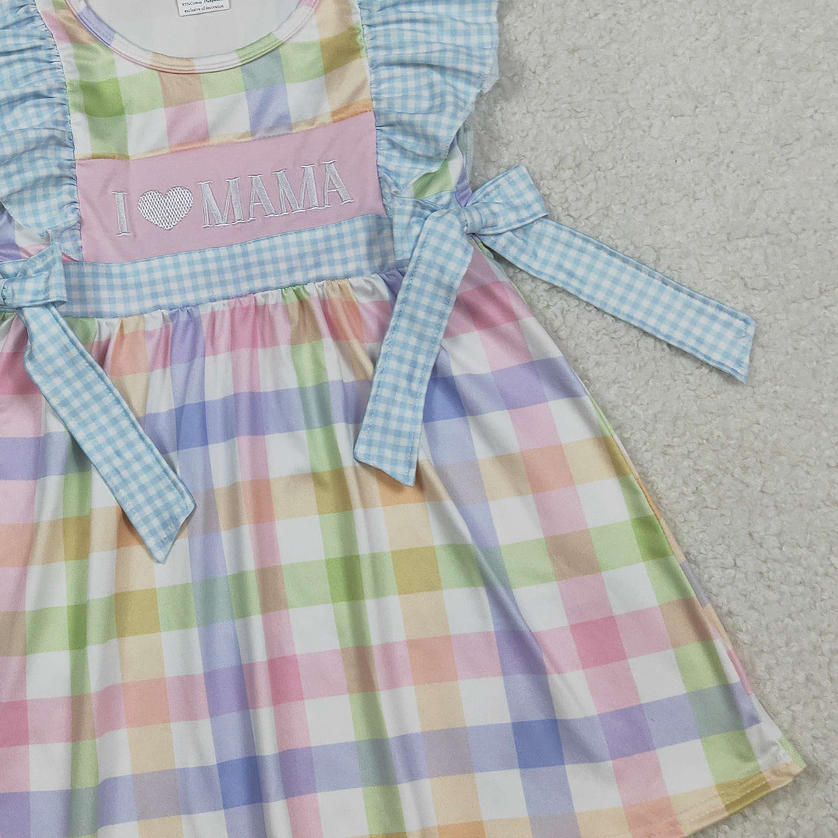 RTS NO MOQ GSD2940 Baby Girls Embroidered 'I Love Mama' Dress Colorful Checked Knee-Length Girls Dress