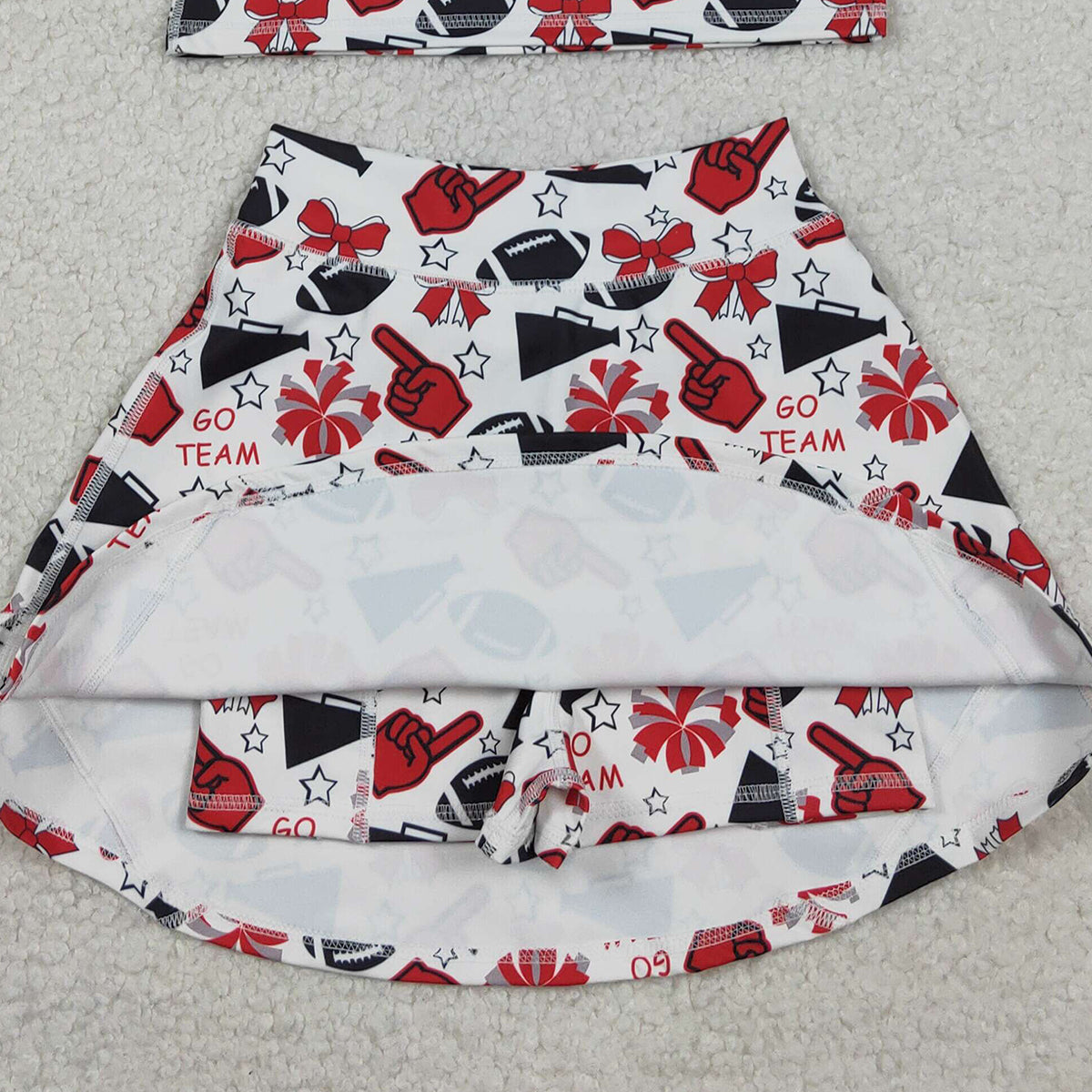 RTS NO MOQ GSD2693 Baby Girls Team Red Football Bows Yoga Sets Vest Top Short Skirts Outfit for Little Girls