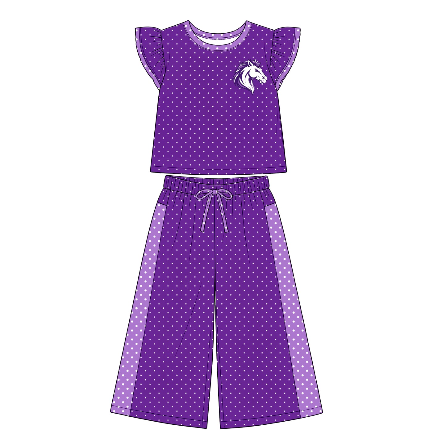 custom moq 5 mix size XY071804 Baby Girls Flutter Sleeve Polka Dots Top Pants Team Casual Clothes Set