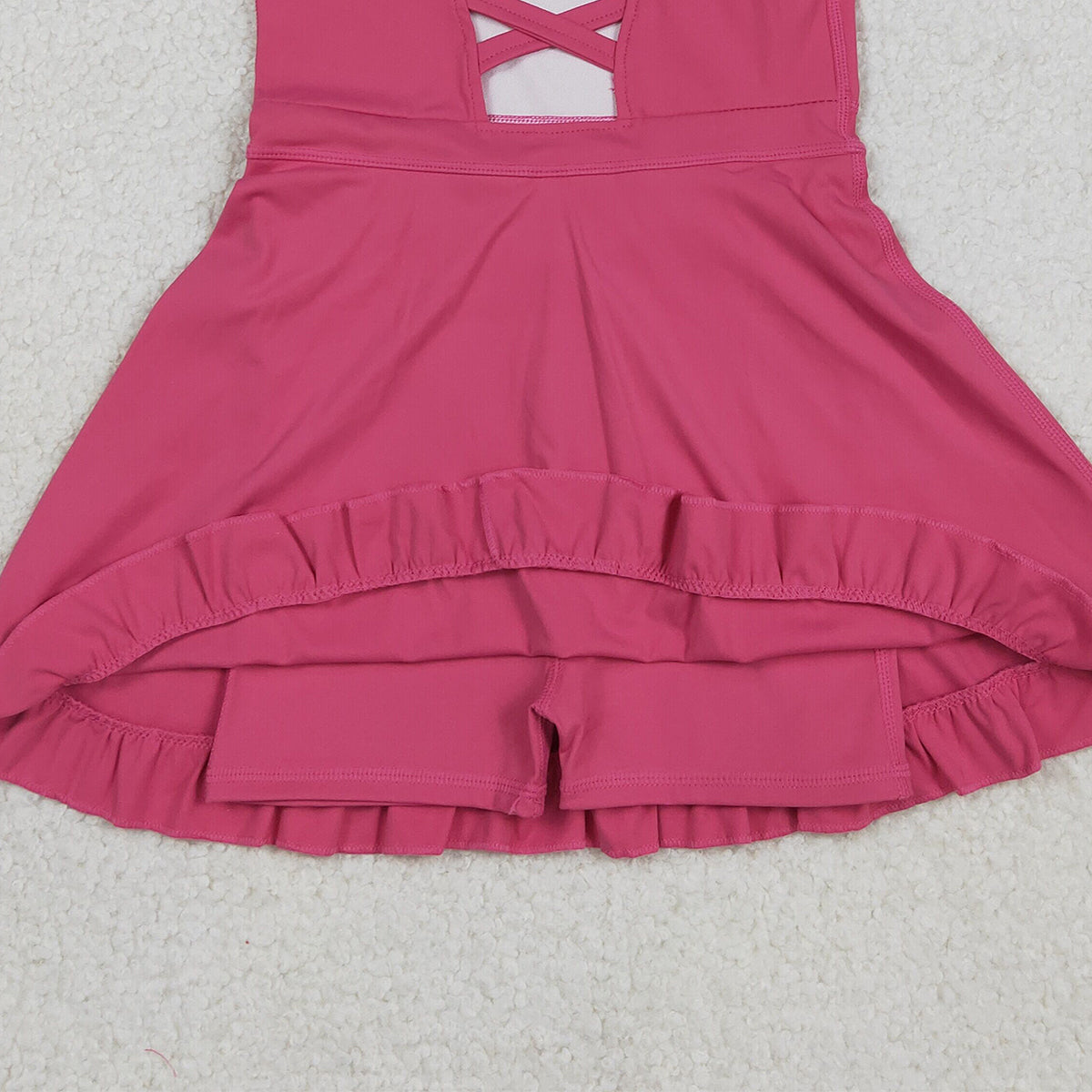 RTS NO MOQ S0727 Baby Girls Hot Pink Strap Yoga Active Shorts Ruffle Knee-Length Dresses