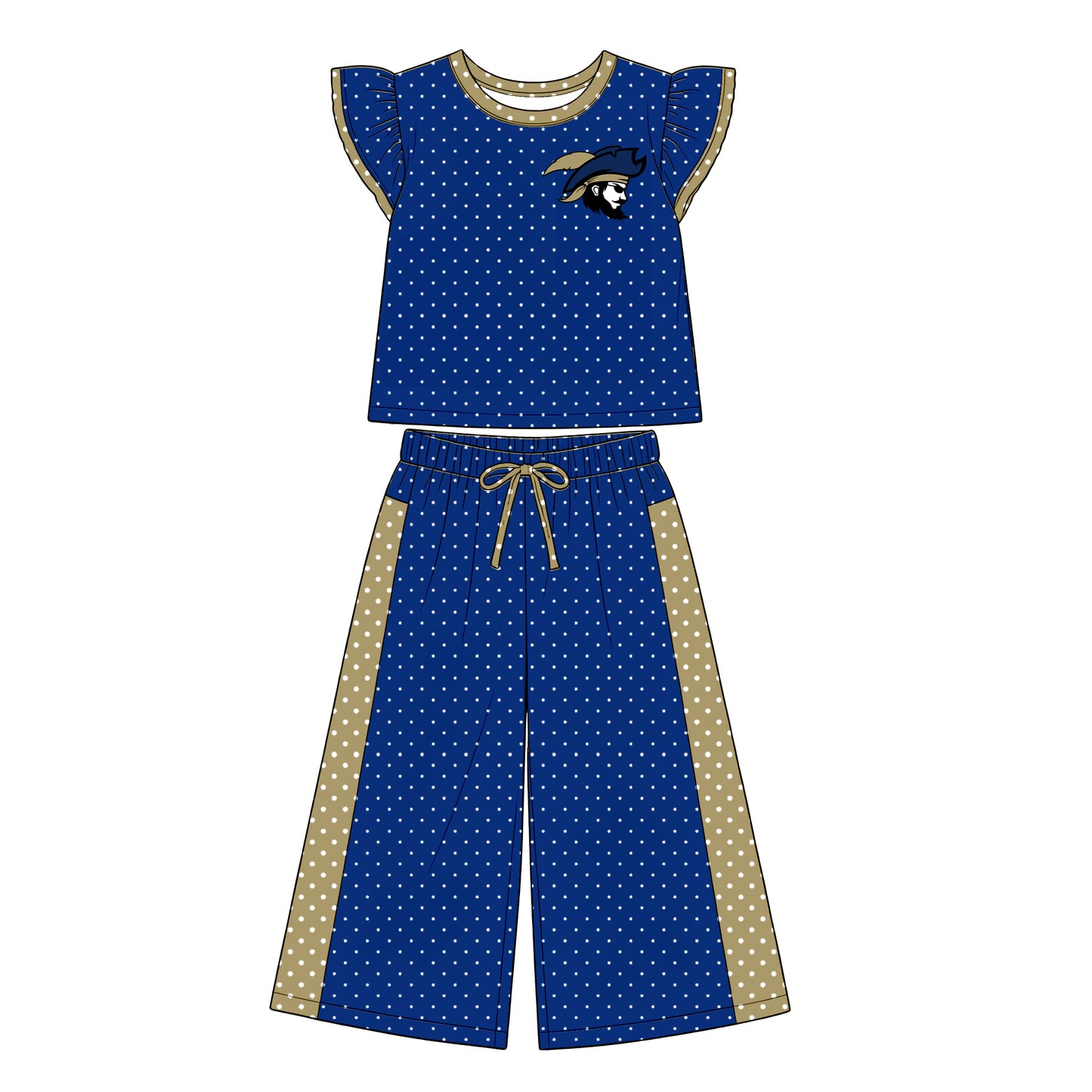 custom moq 5 mix size  XY072504 Baby Girls Flutter Sleeve Polka Dots Top Pants Daily Team Outfit