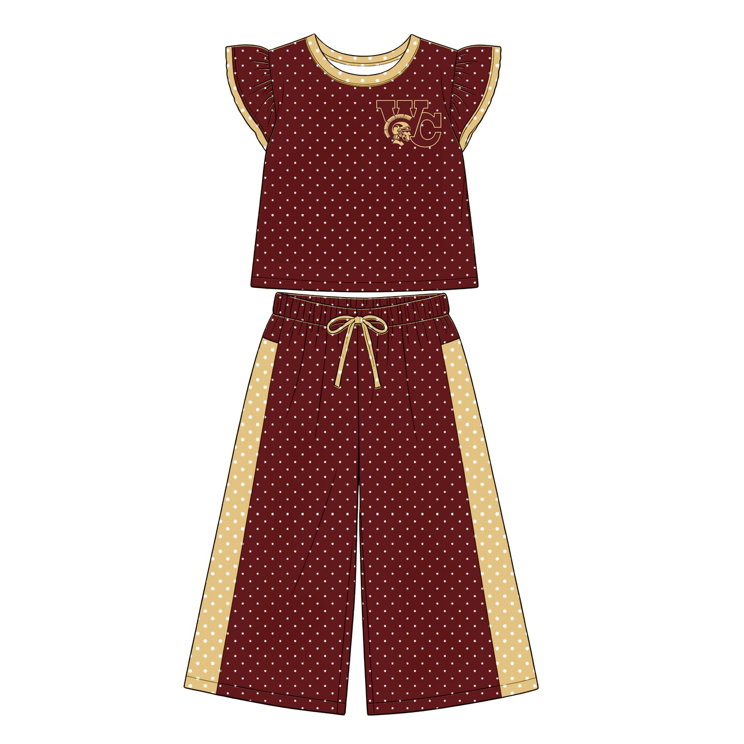 custom moq 5 mix size XY072405 Baby Girls Flutter Sleeve Polka Dots Top Pants Casual Team Daily Outfit