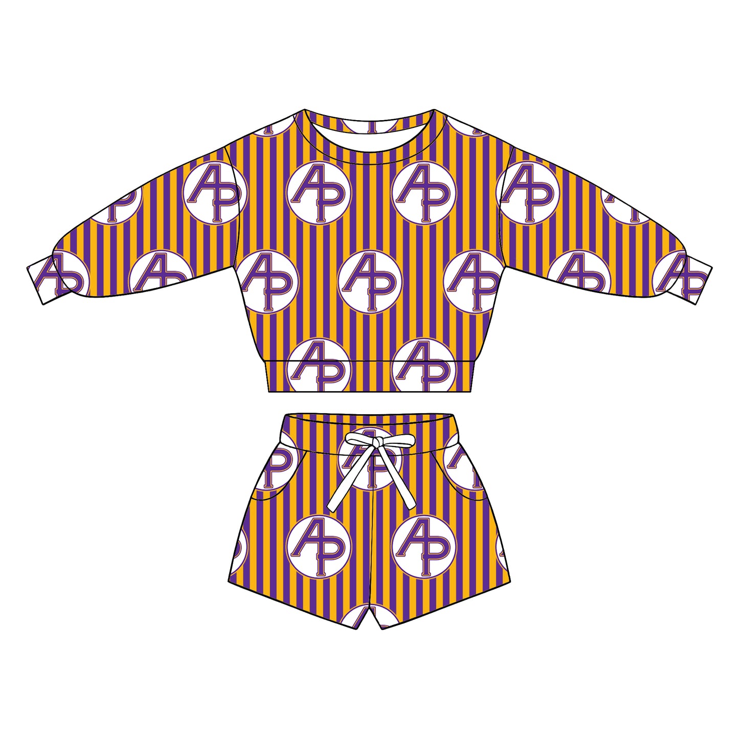 custom moq 5 mix size XY062904 Baby Kids Vertical Stripe Long Sleeve Top Drawstring Shorts Set