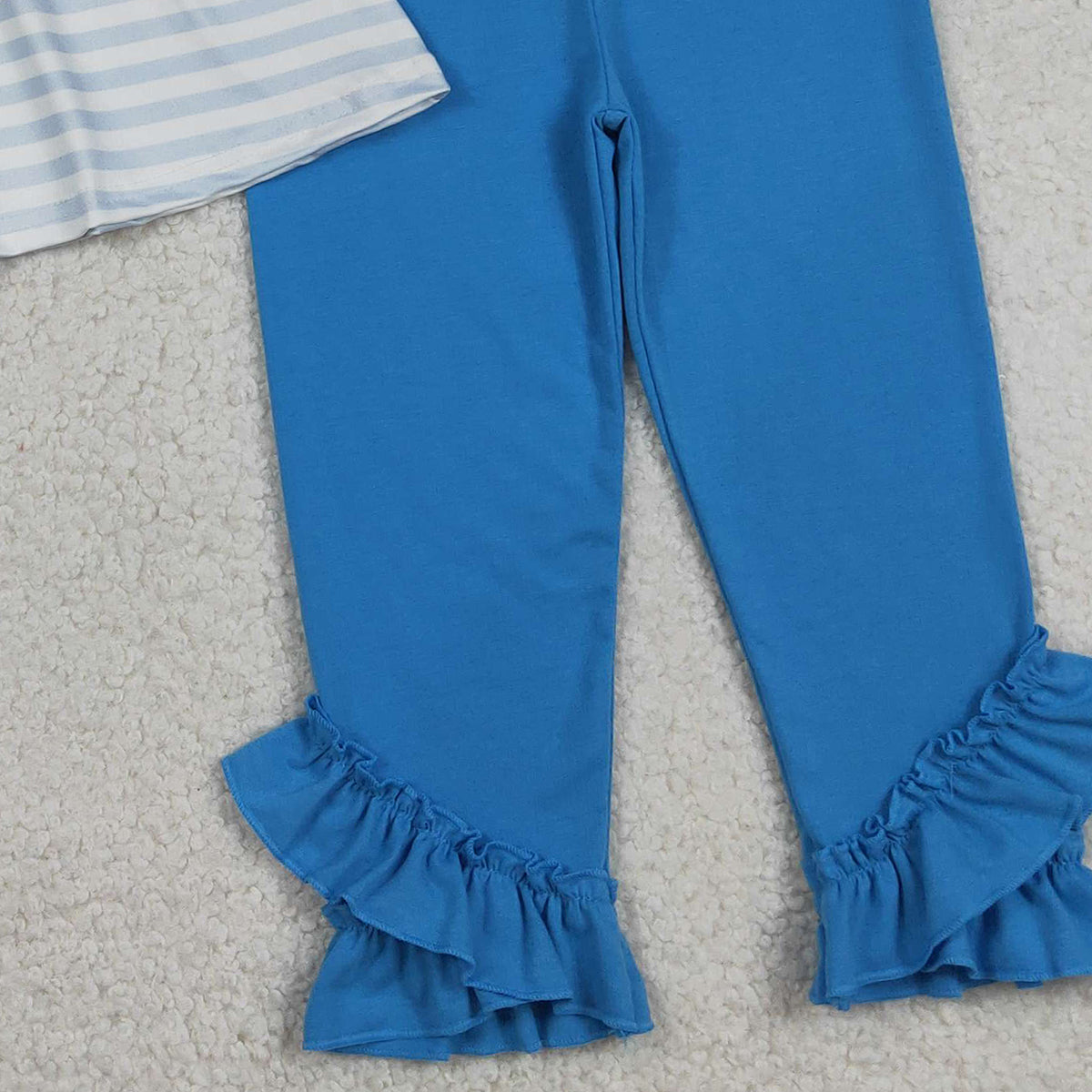 RTS NO MOQ GSPO2136 Baby Girls Blue Stripe Tunic Ruffle Pants Outfit Set Baby Clothing Set for Girls