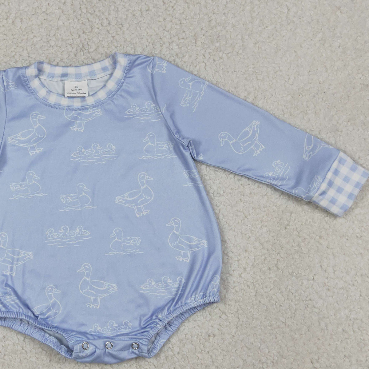 RTS NO MOQ LR2969 Baby Boys Blue Long Sleeve Ducks Hunting Rompers Cute Clothing